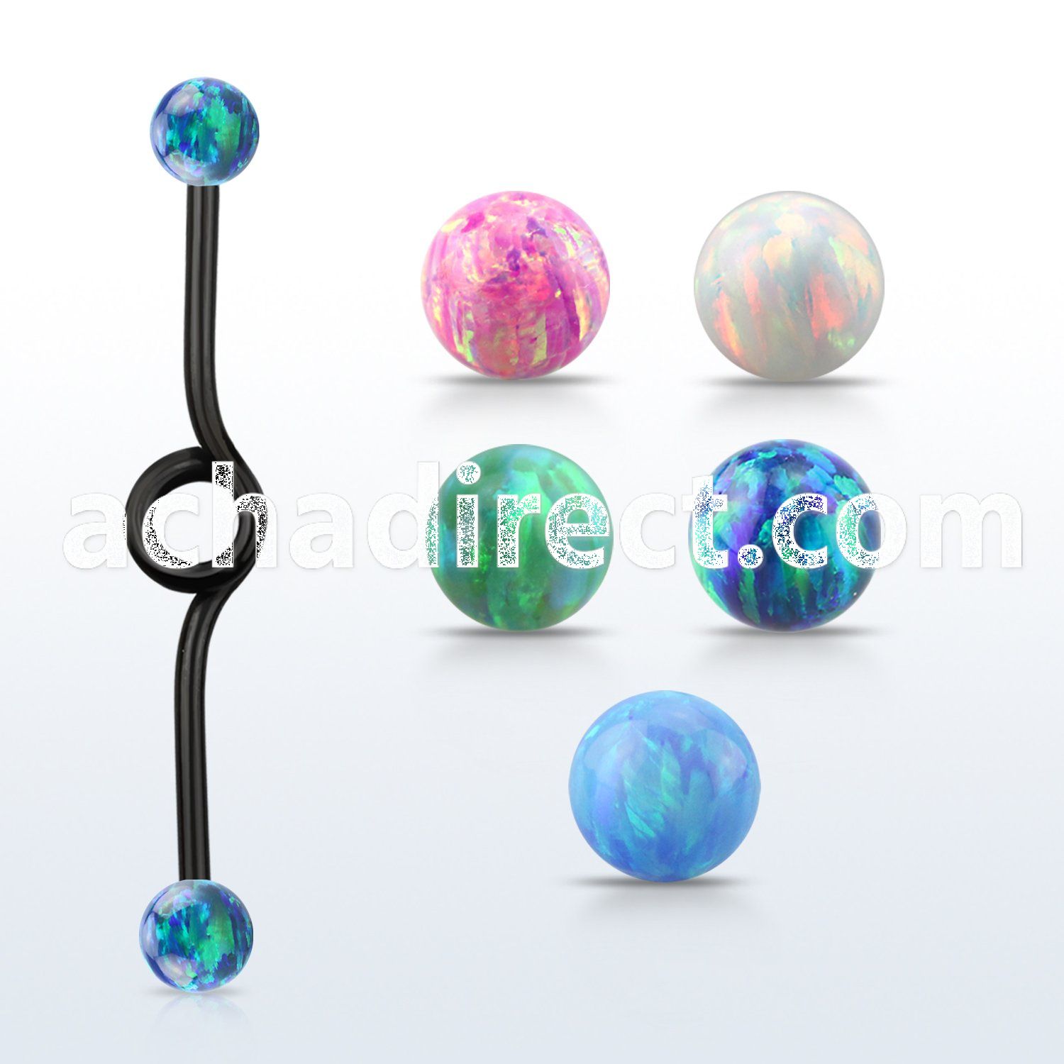 intbop5 anodized industrial loop barbell w synthetic opal ball