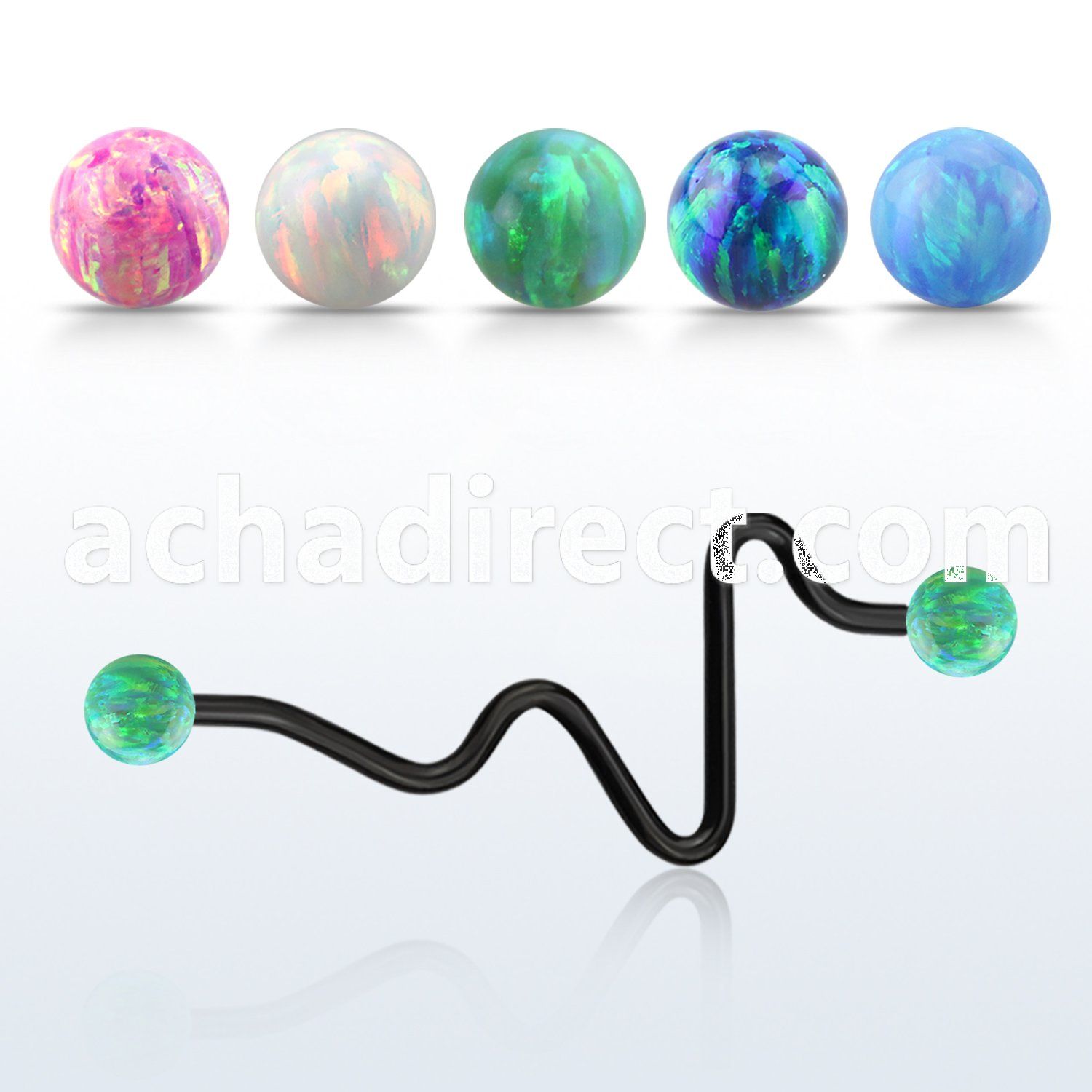 inteop5 black industrial heart beat barbell synthetic opal ball