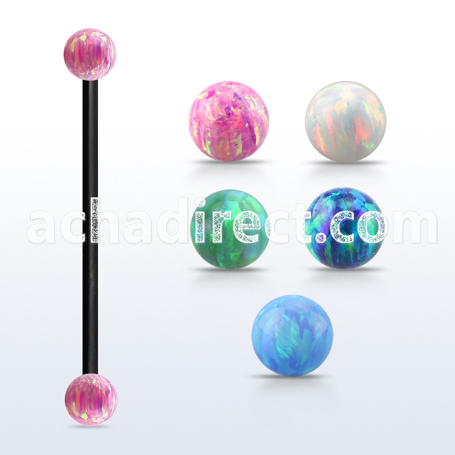intop5 anodized industrial barbell w 5mm synthetic opal balls