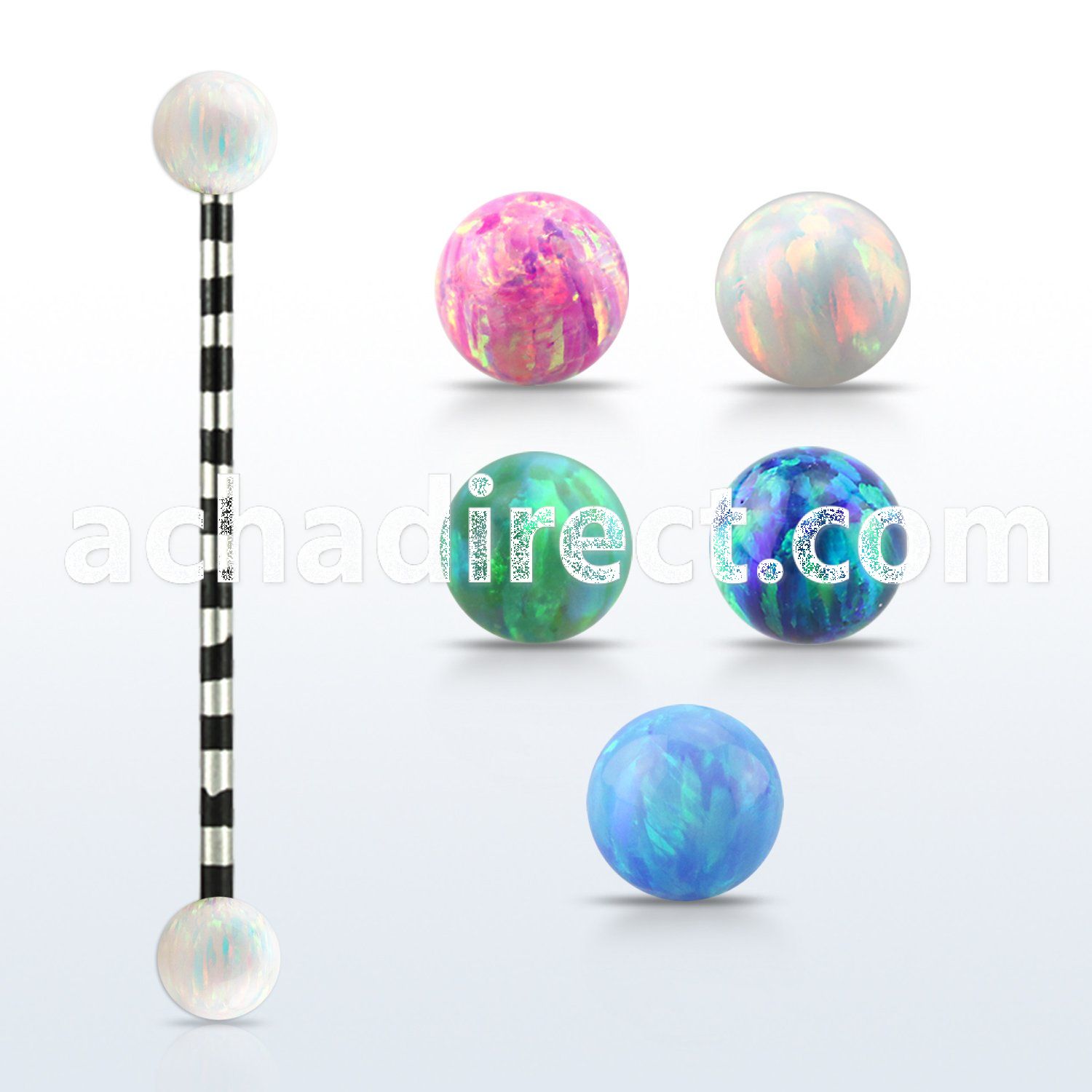 intro5 zebra pvd plated industrial barbell synthetic opal ball