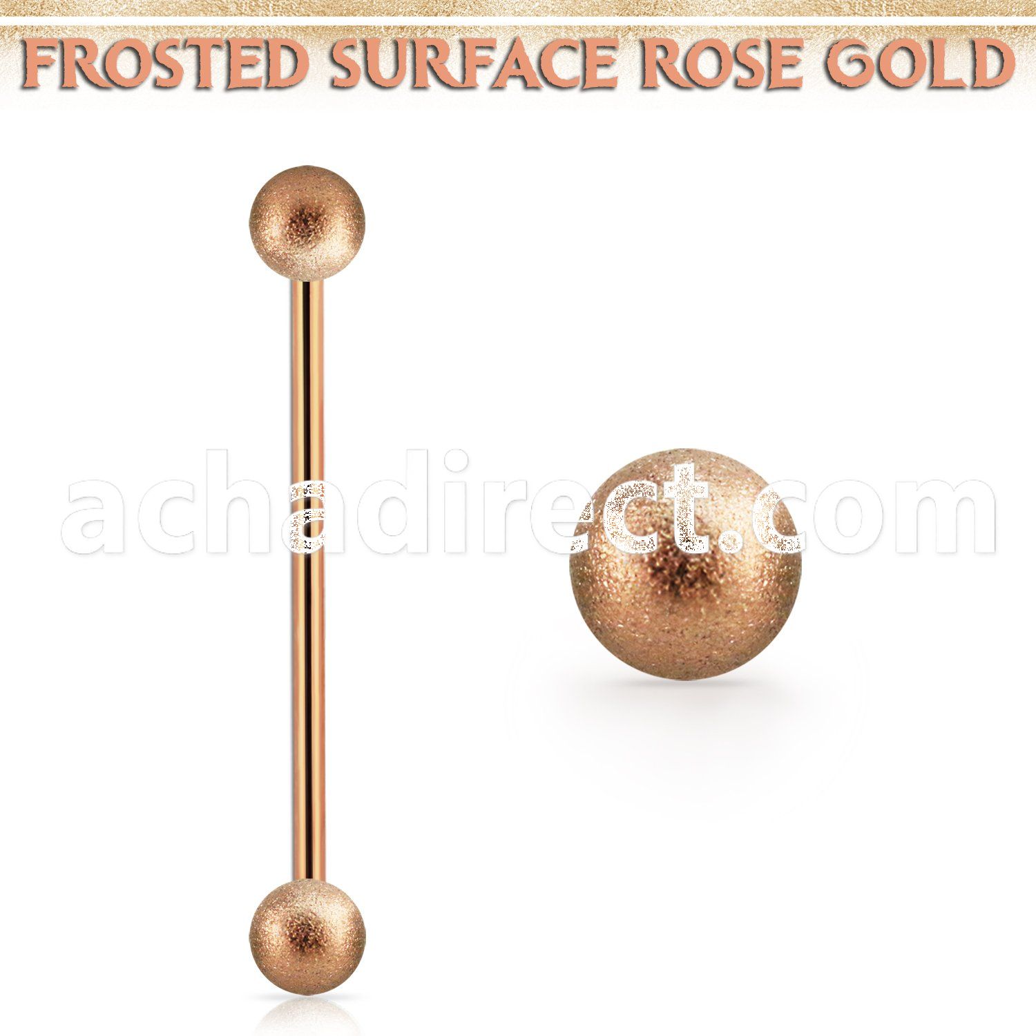 inttfo4s rose gold steel industrial barbell w 4mm frosted balls