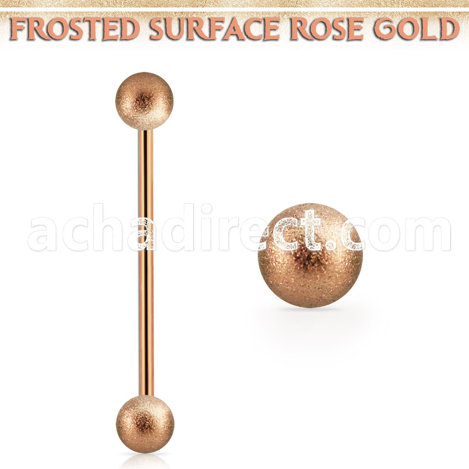 inttfo5s rose gold steel industrial barbell w 5mm frosted balls