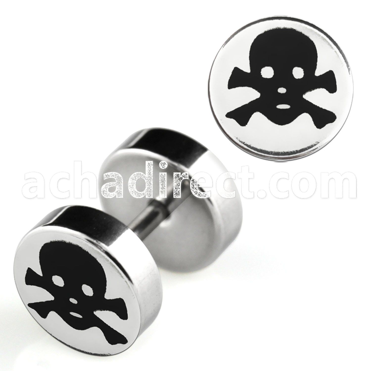 ip10 high polished steel fake plug w skull bones logo