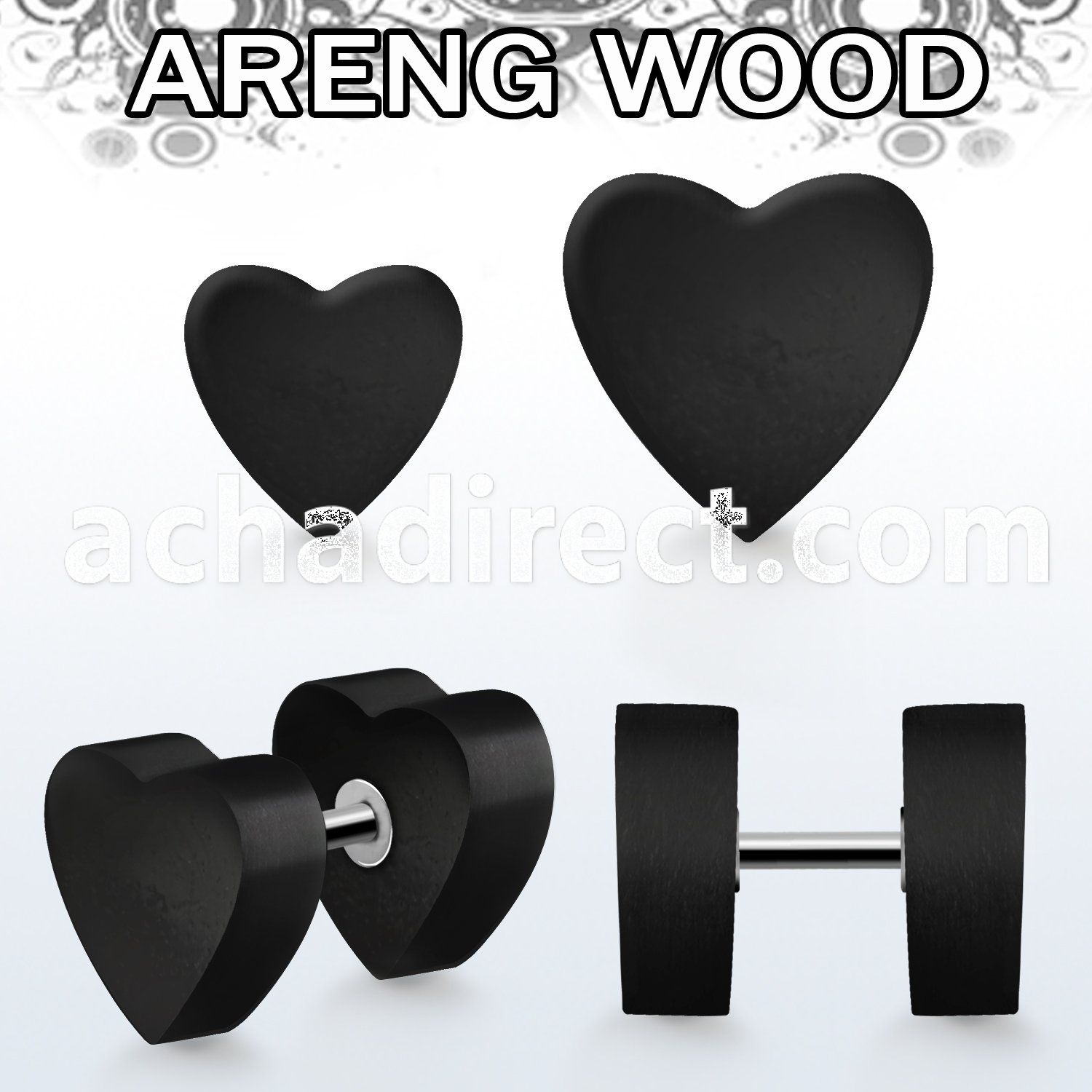 iparht areng wood fake plug in heart shape with 316l steel post
