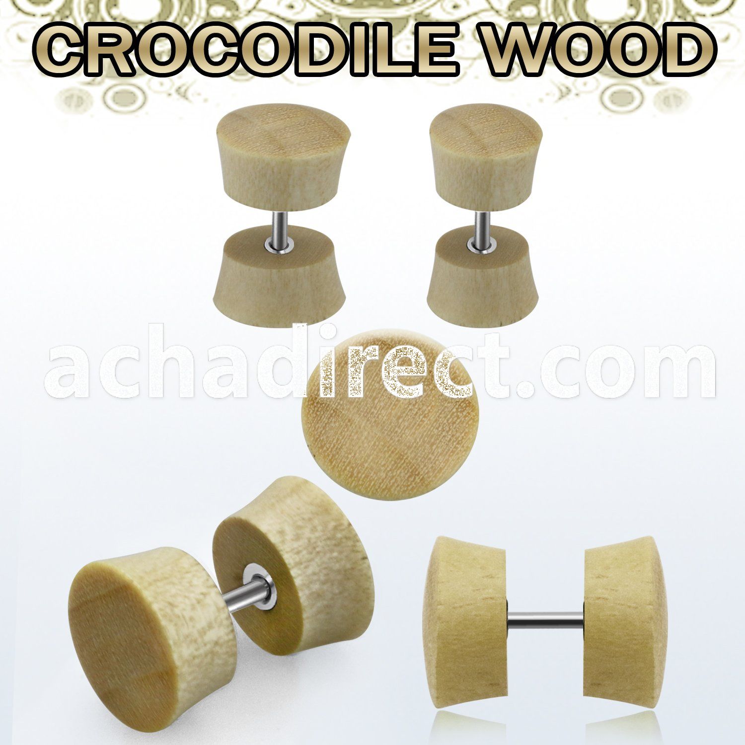ipcro crocodile wood fake plug w 316l steel post