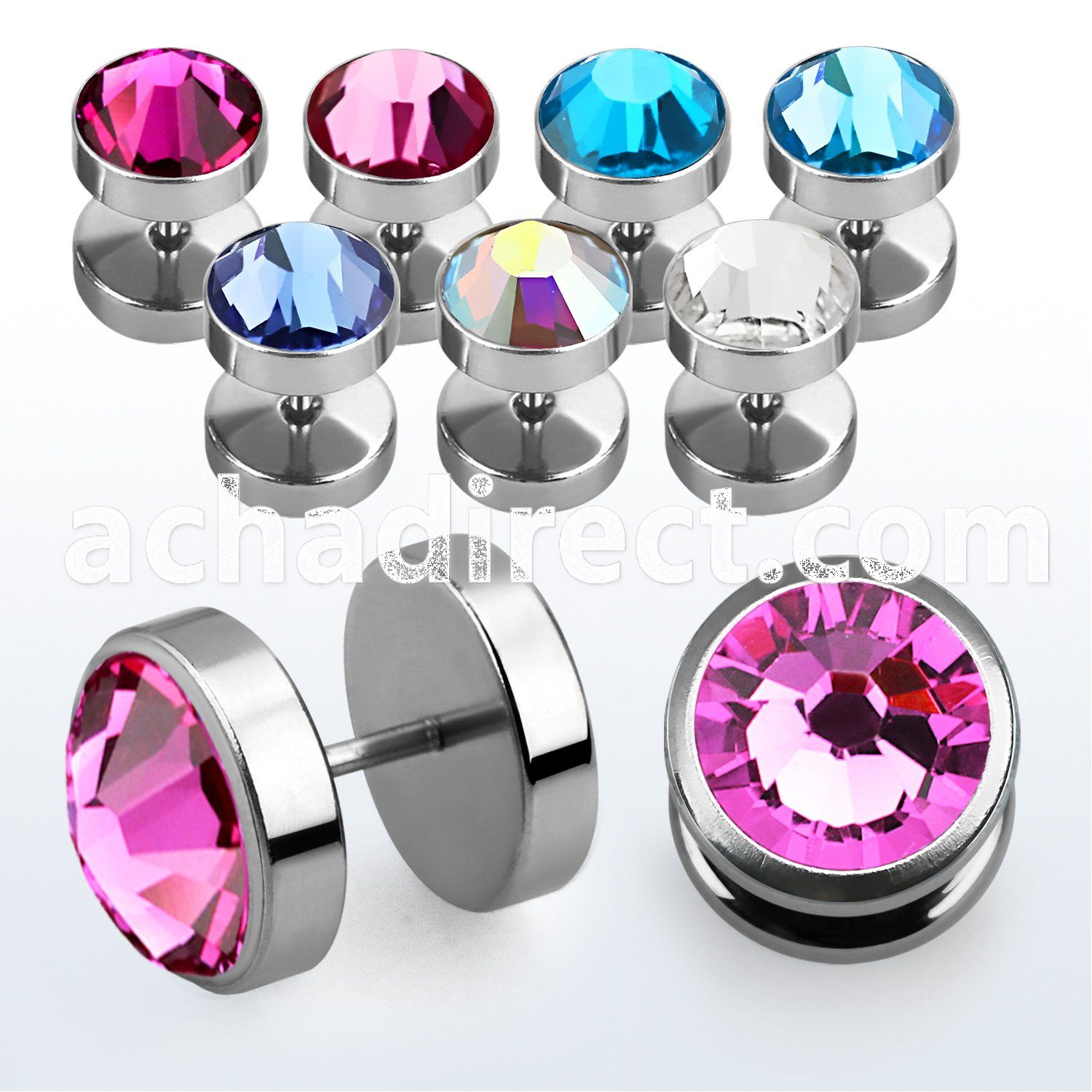 ipfb8 316l steel fake plug w bezel set dome flat crystal