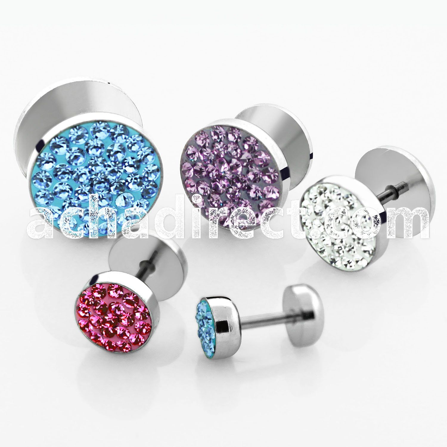 ipfc high polished 316l steel fake plug w multi crystal top