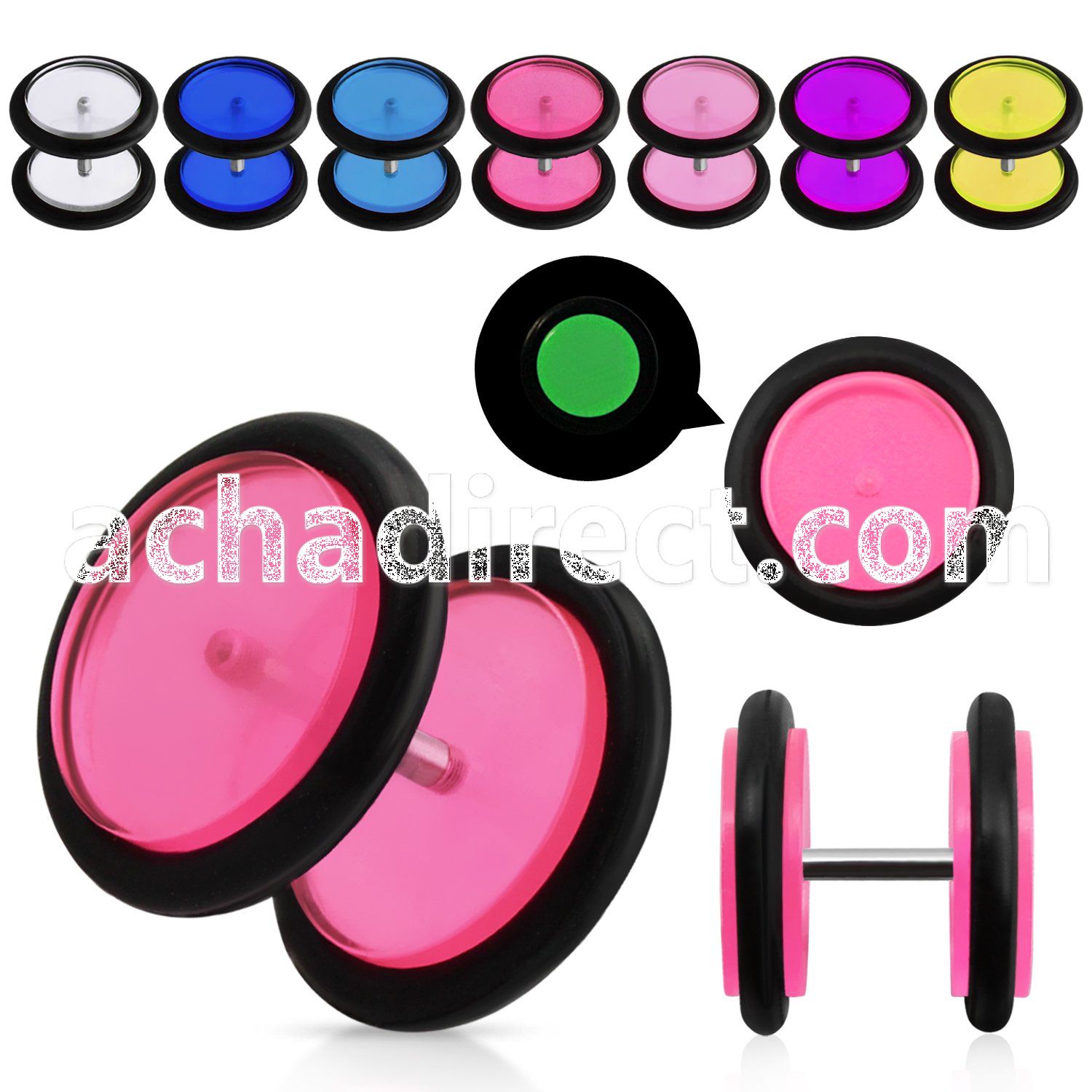 ipglr glow in the dark acrylic fake plug with rubber o rings