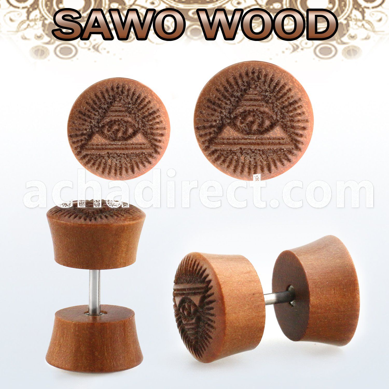 iplswh sawo wood fake plug wlaser edged pyramid w the eye logo