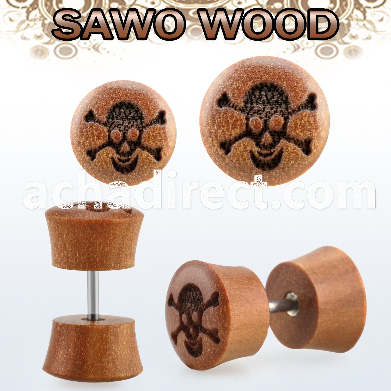 iplswj sawo wood fake plug wlaser edged skull crossed bones