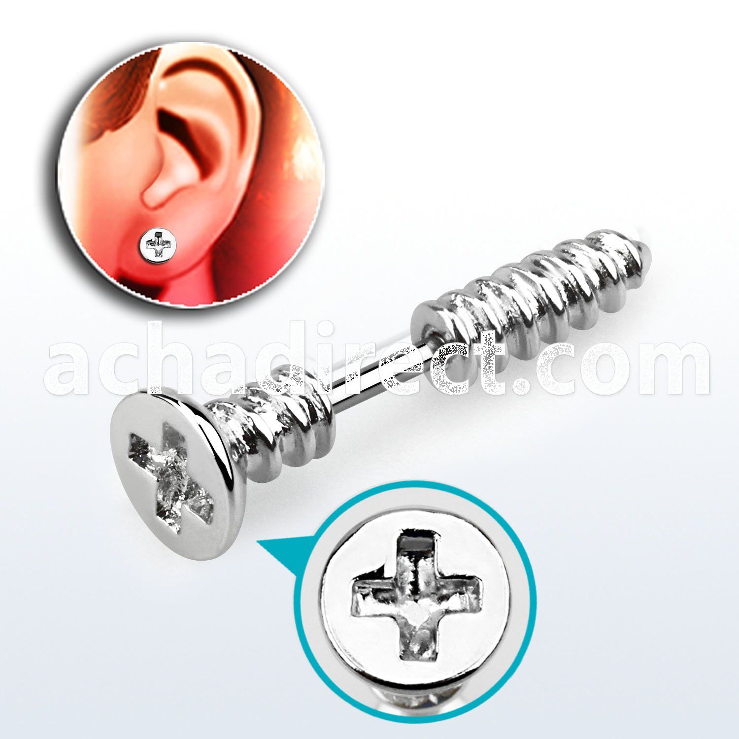 ipscrew 316l steel fake plug with post w one cross screw top