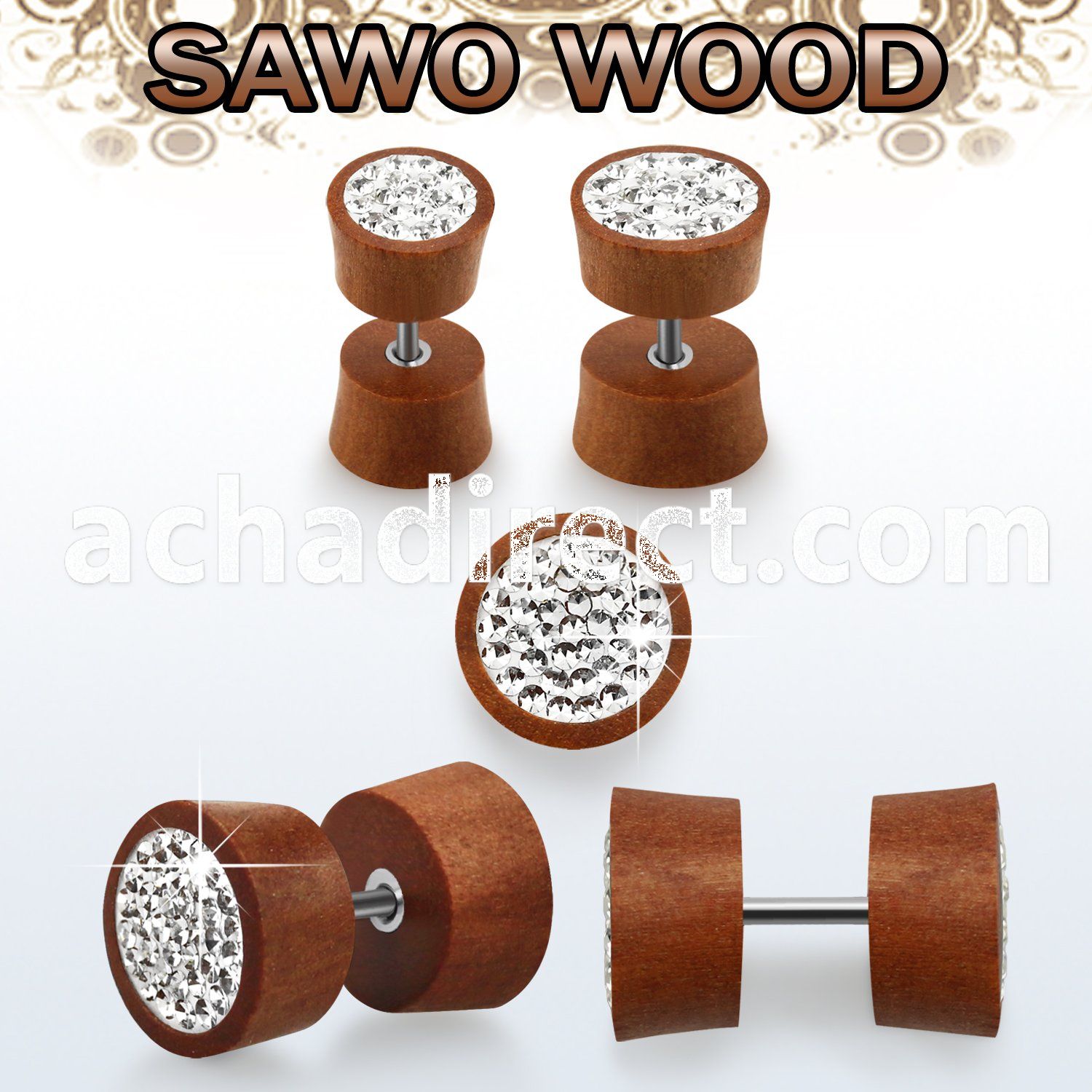 ipswmc sawo wood fake plug w ferido glued crystal w resin cover