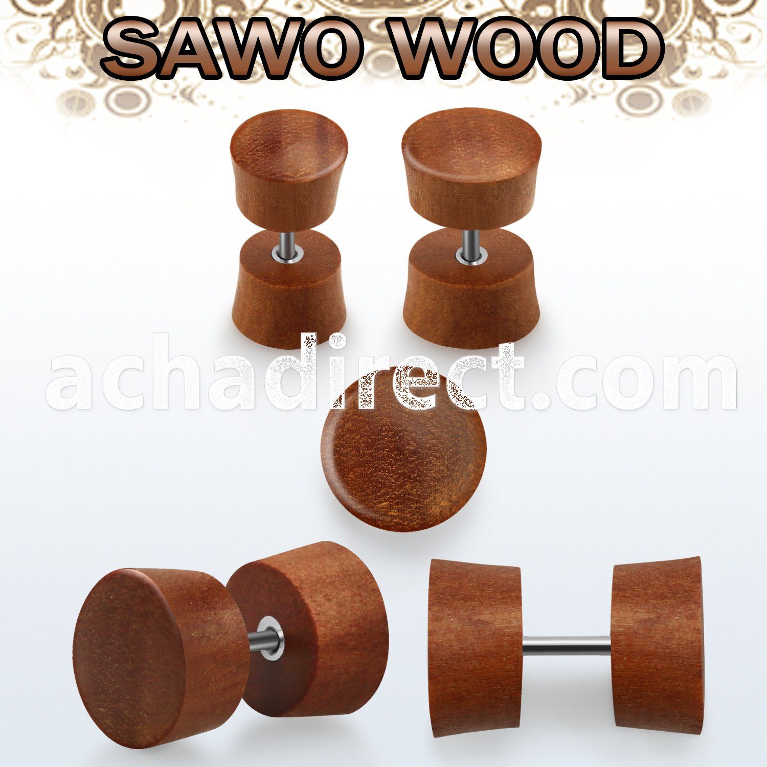 ipswo sawo wood fake plug with surgical steel post