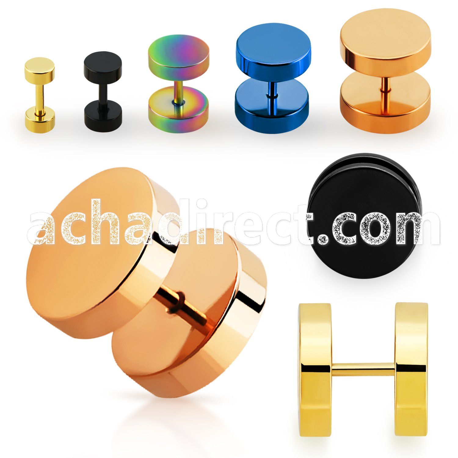 iptrd anodized 316l steel fake plug in black and gold