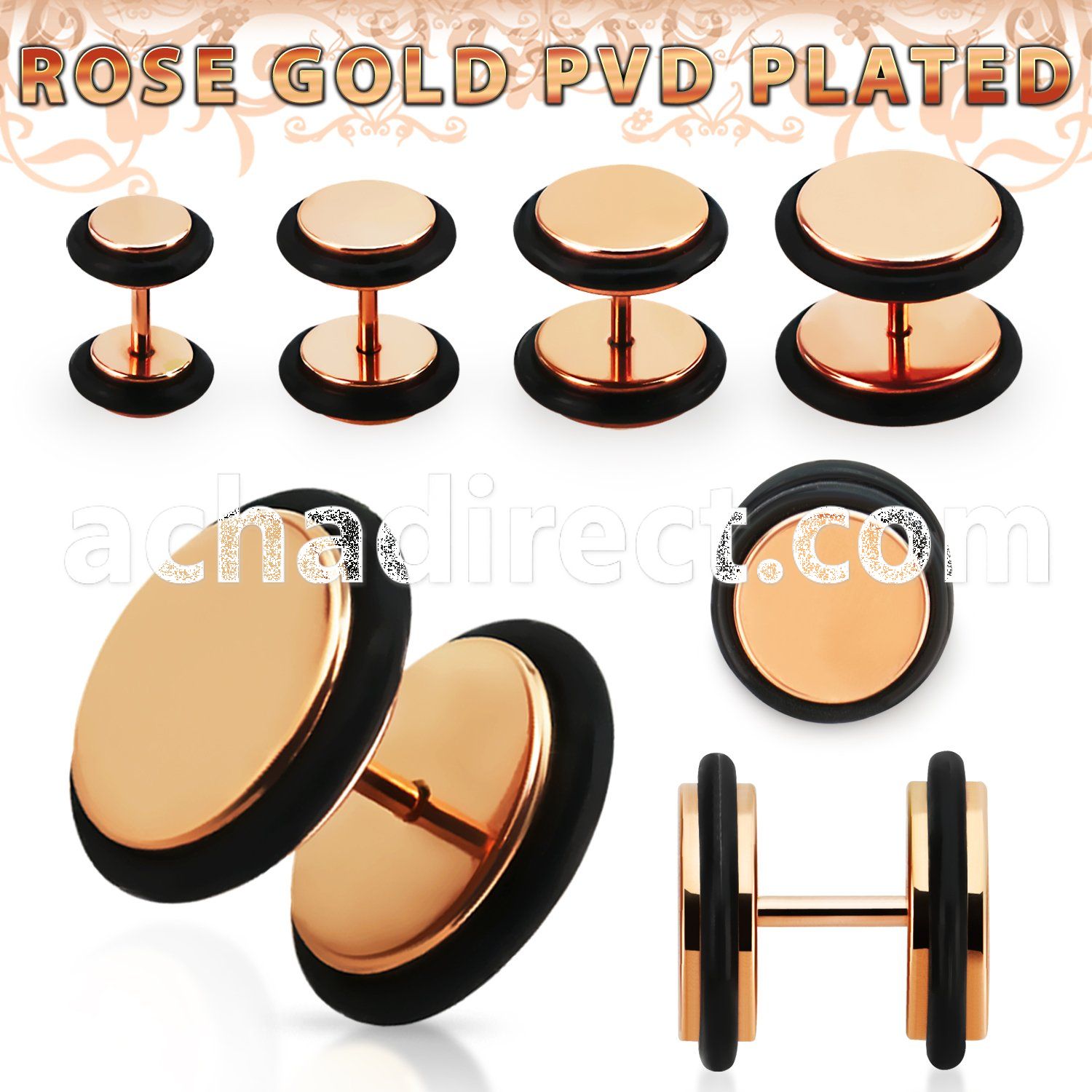 ipttr rose gold anodized surgical steel fake plug with o rings