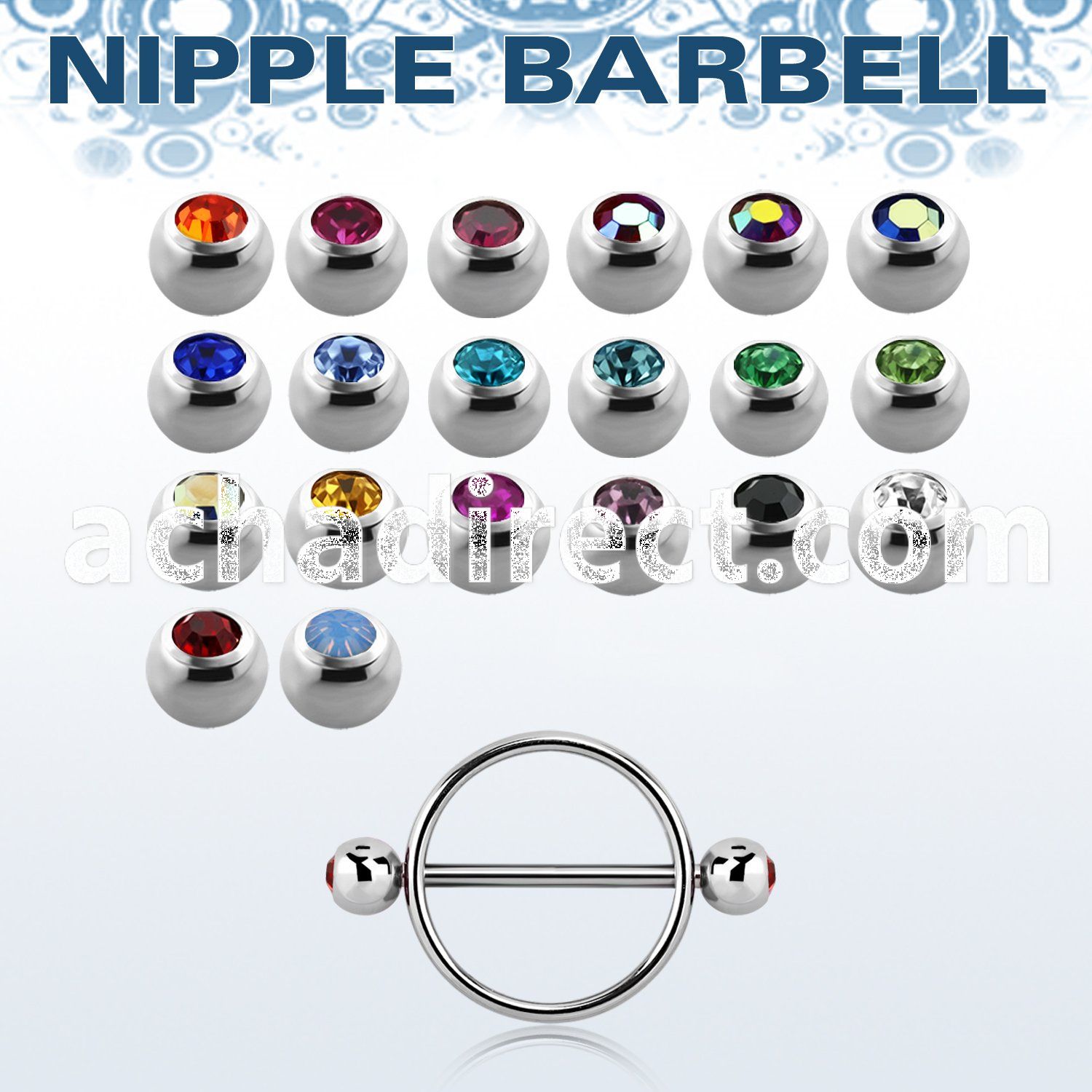 jbnpe5 steel round nipple shield w 2 bezel set jewel balls