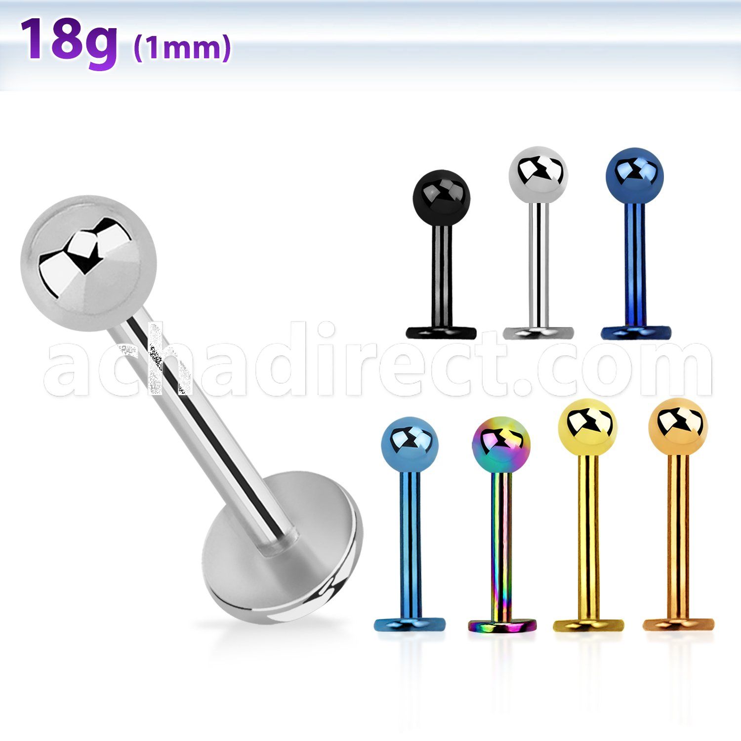lb18b3 316l steel labret 18g 1mm with 3mm ball