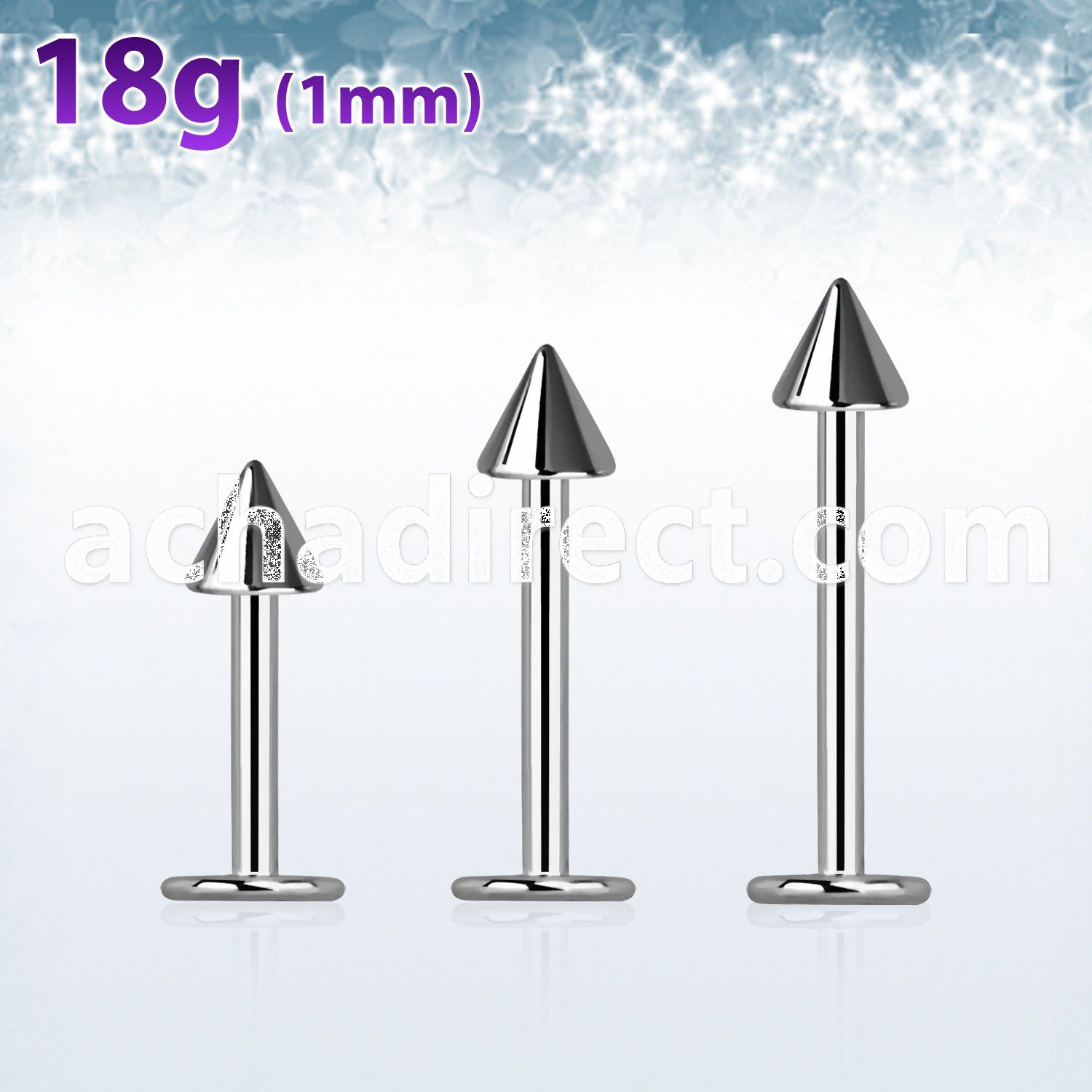 lb18cn3 316l steel labret 18g 1mm with 3mm cone