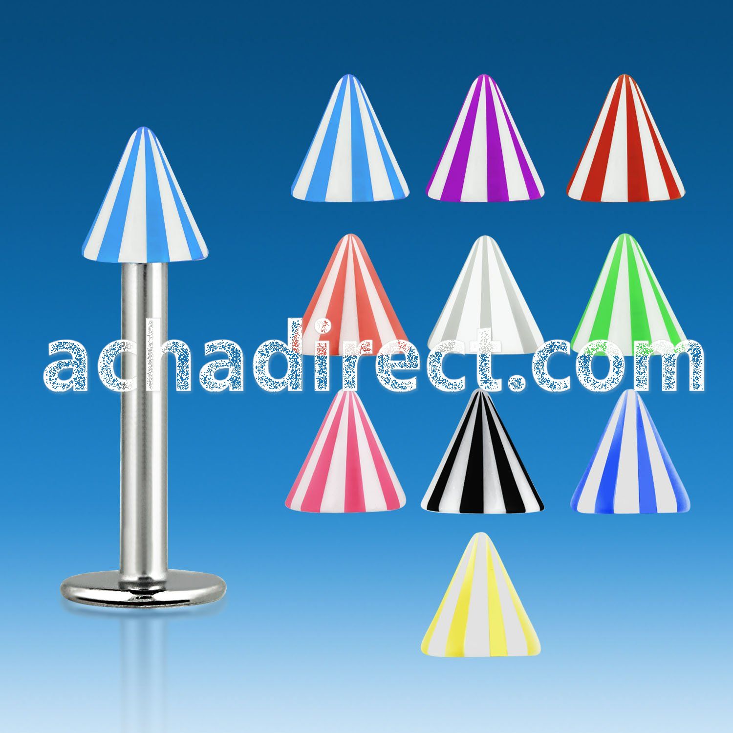 lbbecn3 316l steel labret with 3mm acrylic uv beach cone