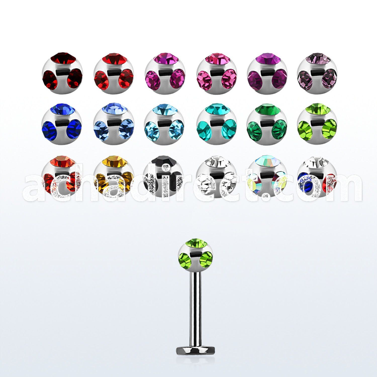 lbca4 16g 316l steel labret with 4mm multi jewel ball