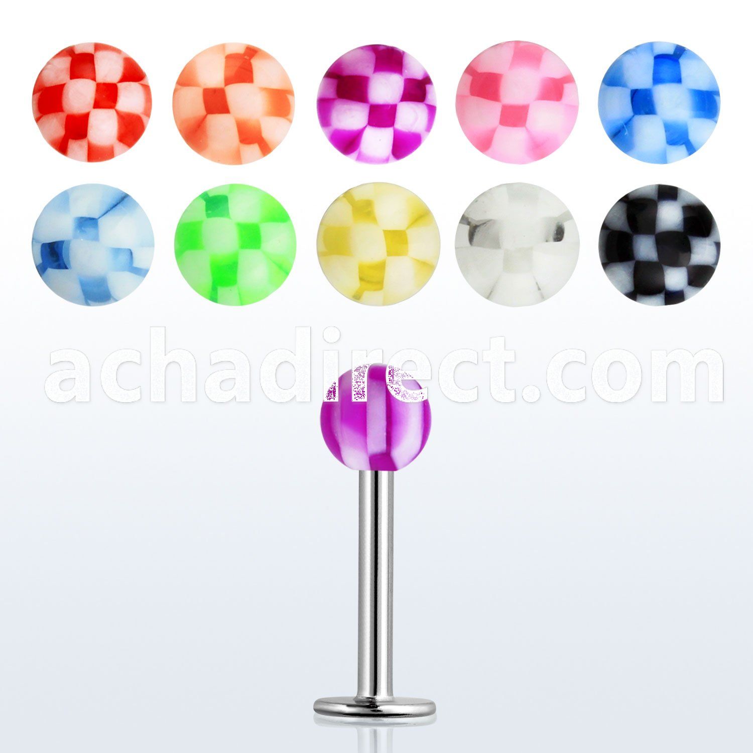 lbckb3 16g 316l steel labret with 3mm uv checkered ball