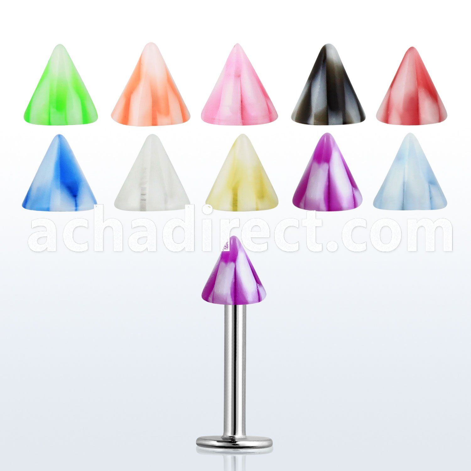 lbckn3 16g 316l steel labret with 3mm uv checkered cone