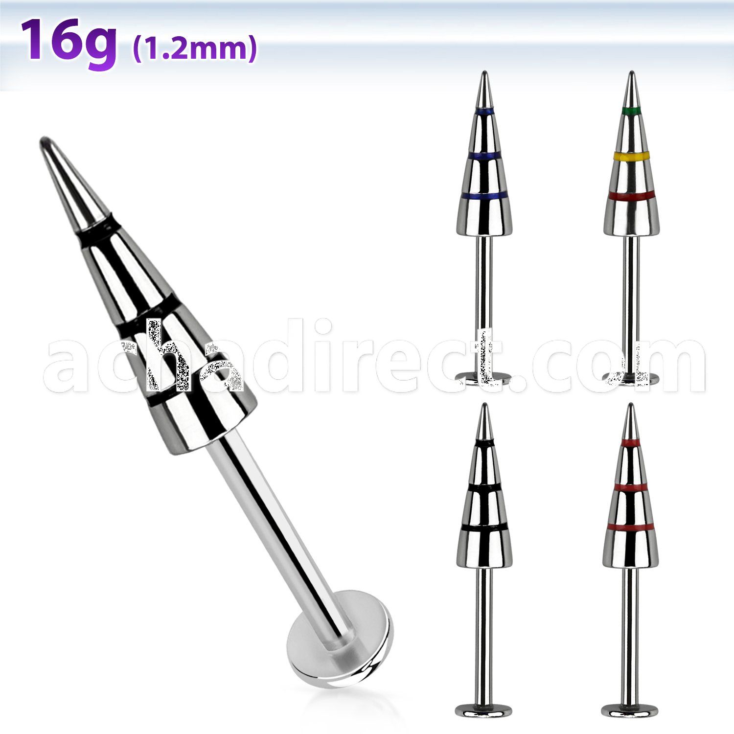 lbcnyl 16g 316l steel color stripe labret with 4x12mm spike