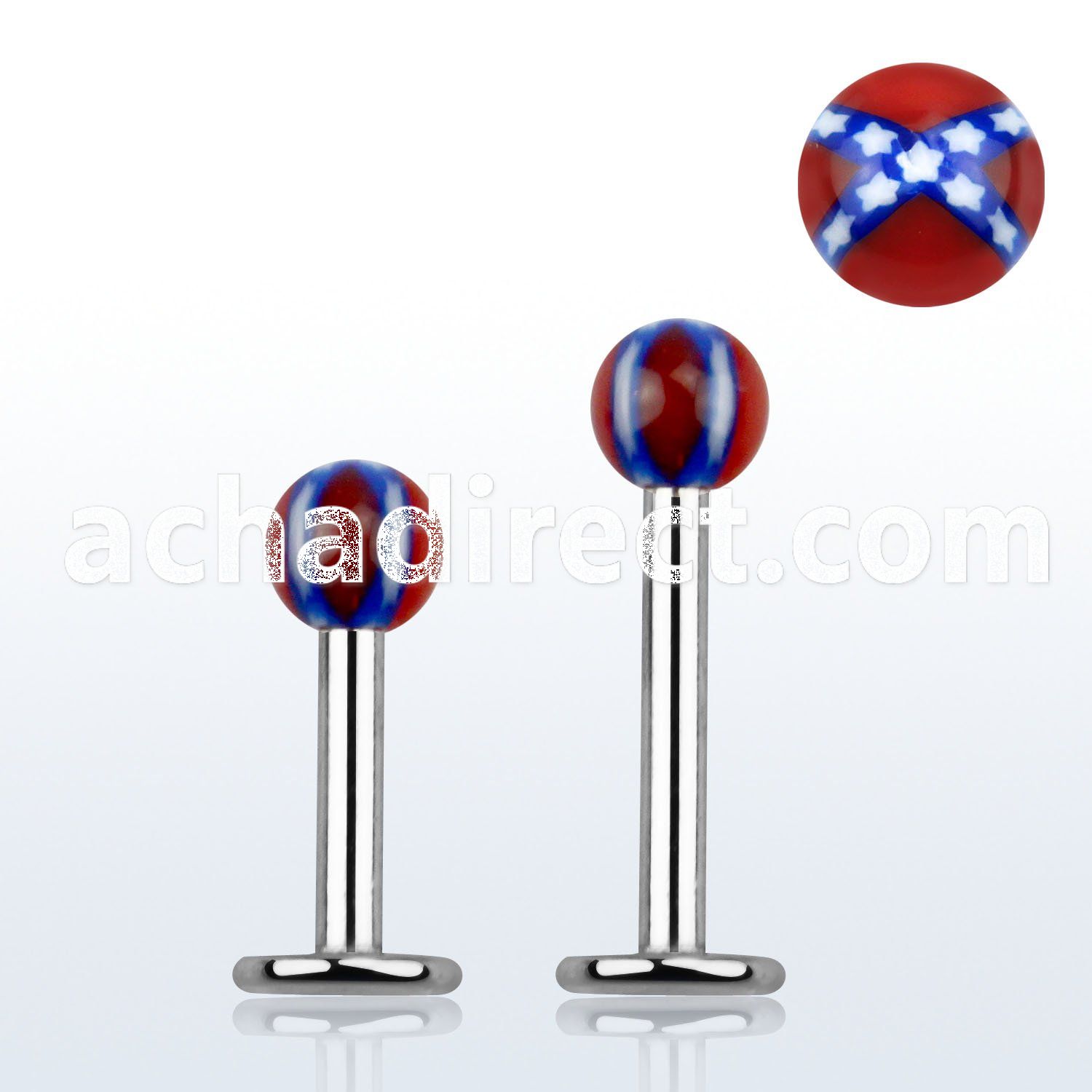 lbdxs 316l steel labret with a 3mm confederate acrylic ball