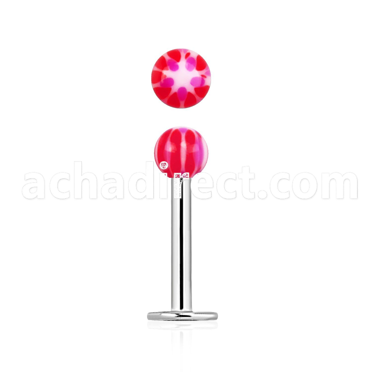 lbdxz steel labret w a 3mm ball w a red white star pattern