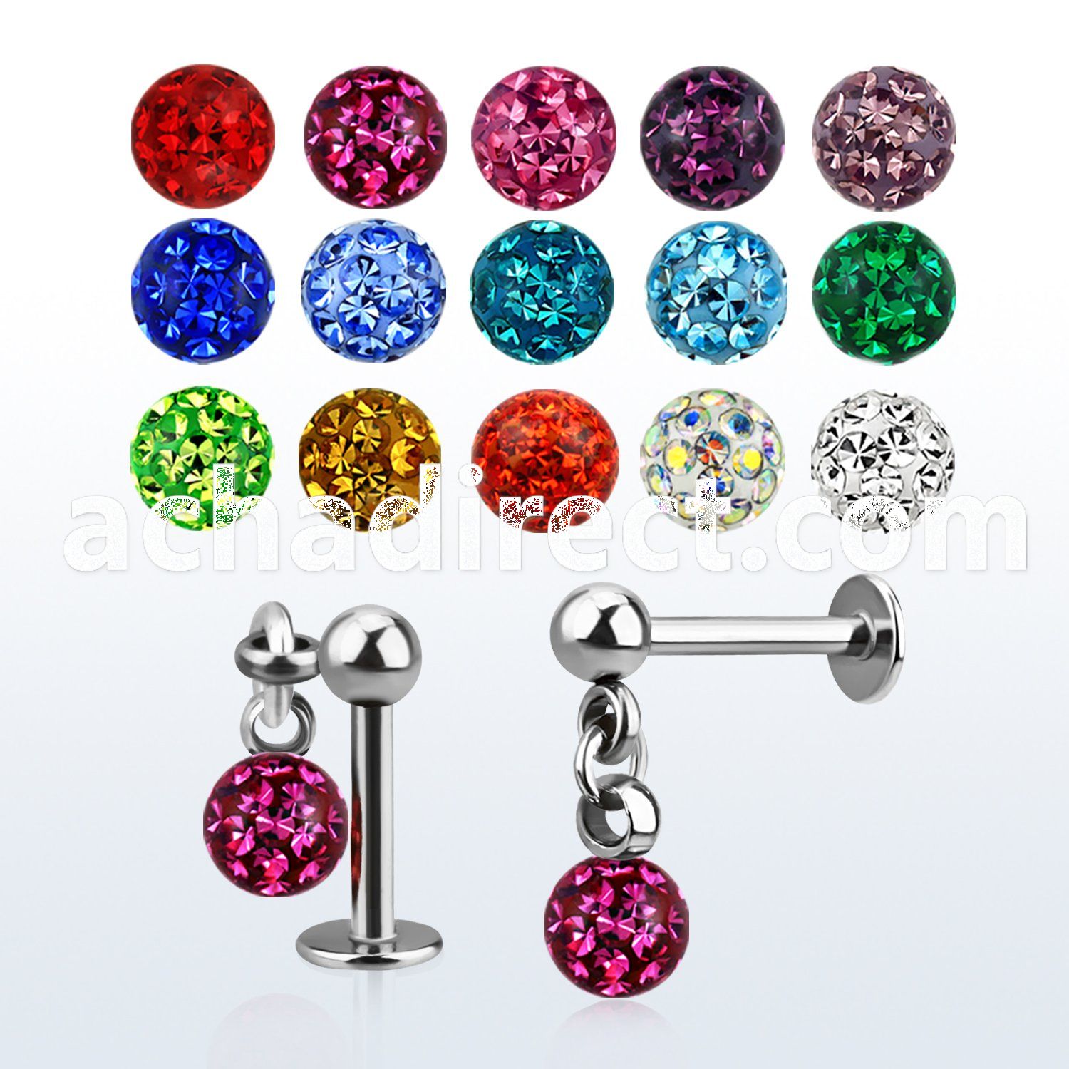 lber2 316l steel labret with 3mm plain ball 4mm ferido ball