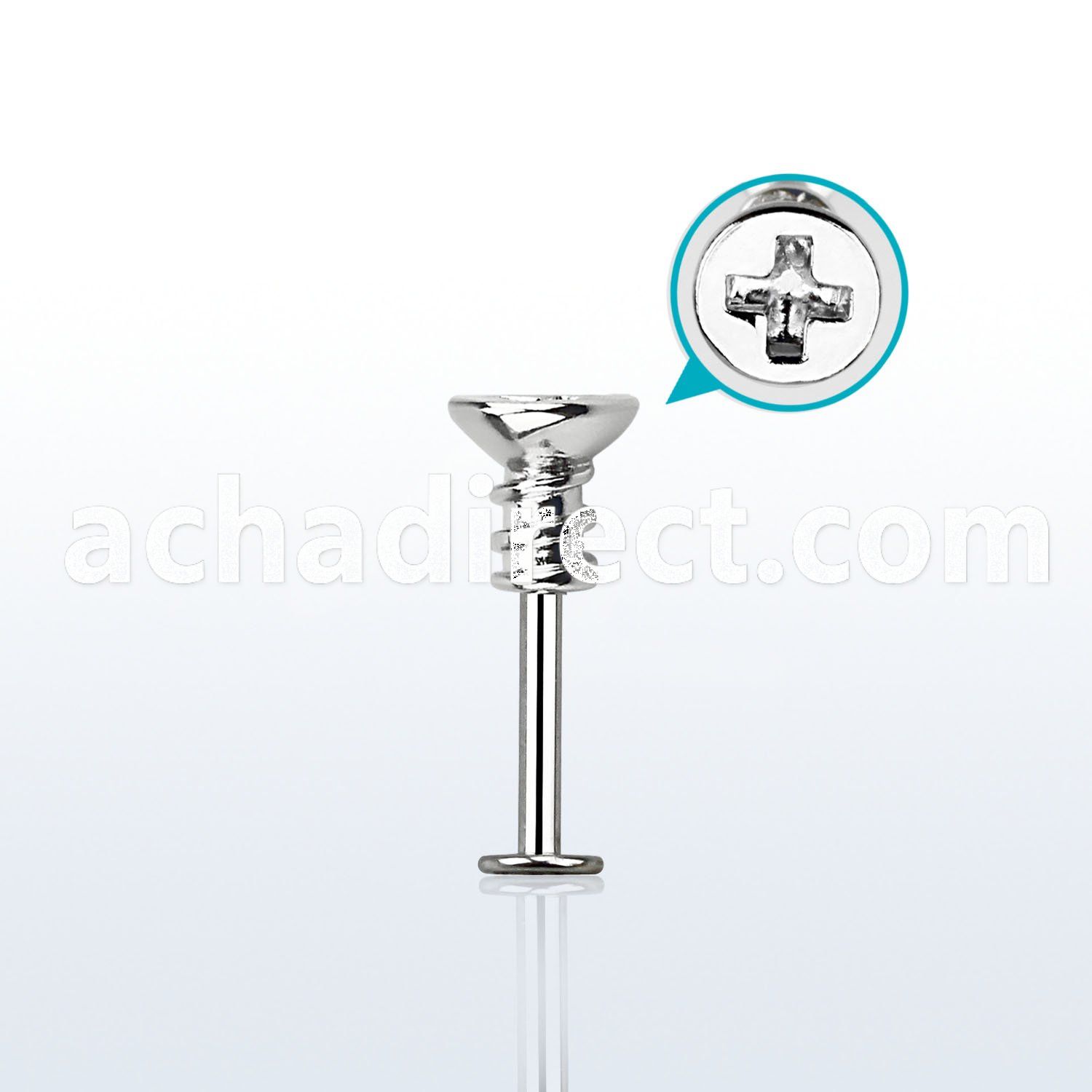 lbescw2 316l steel labret with a cross screw top