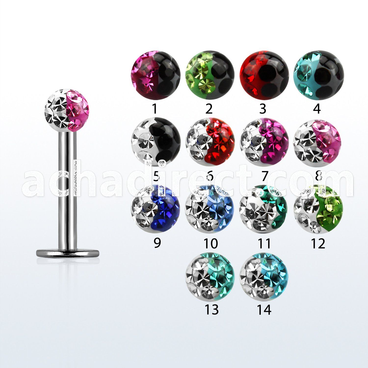 lbfr3e 16g 316l steel labret with 3mm 2 color ferido ball