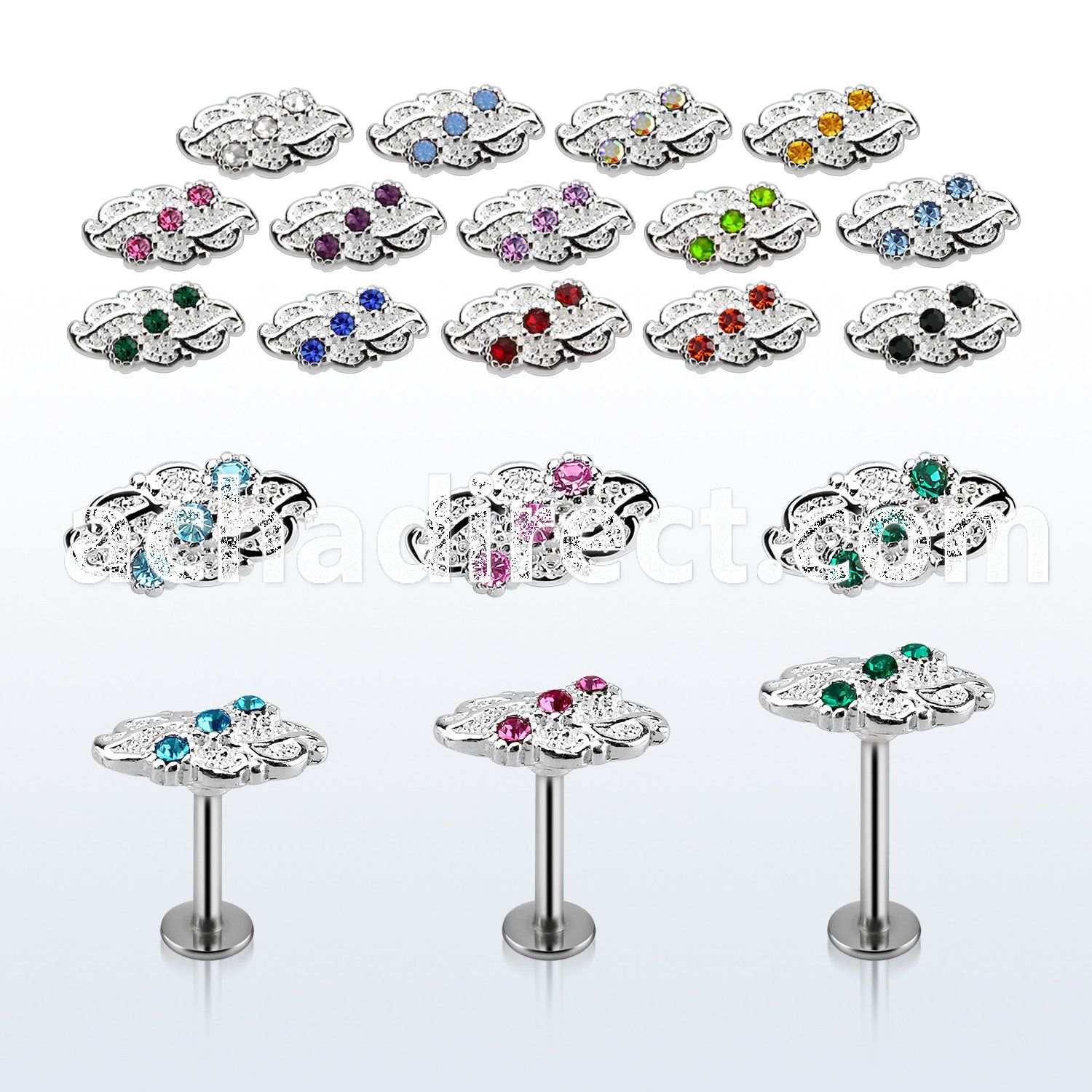 lbfw4c steel labret w a leave upper part w three crystals