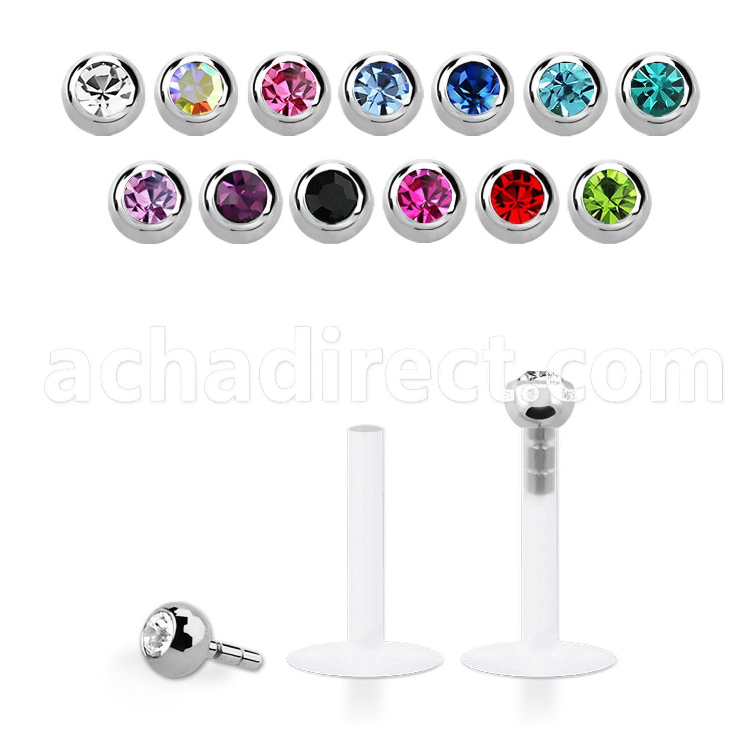 lbijb clear bio flexible labret with 2mm bezel crystal ball