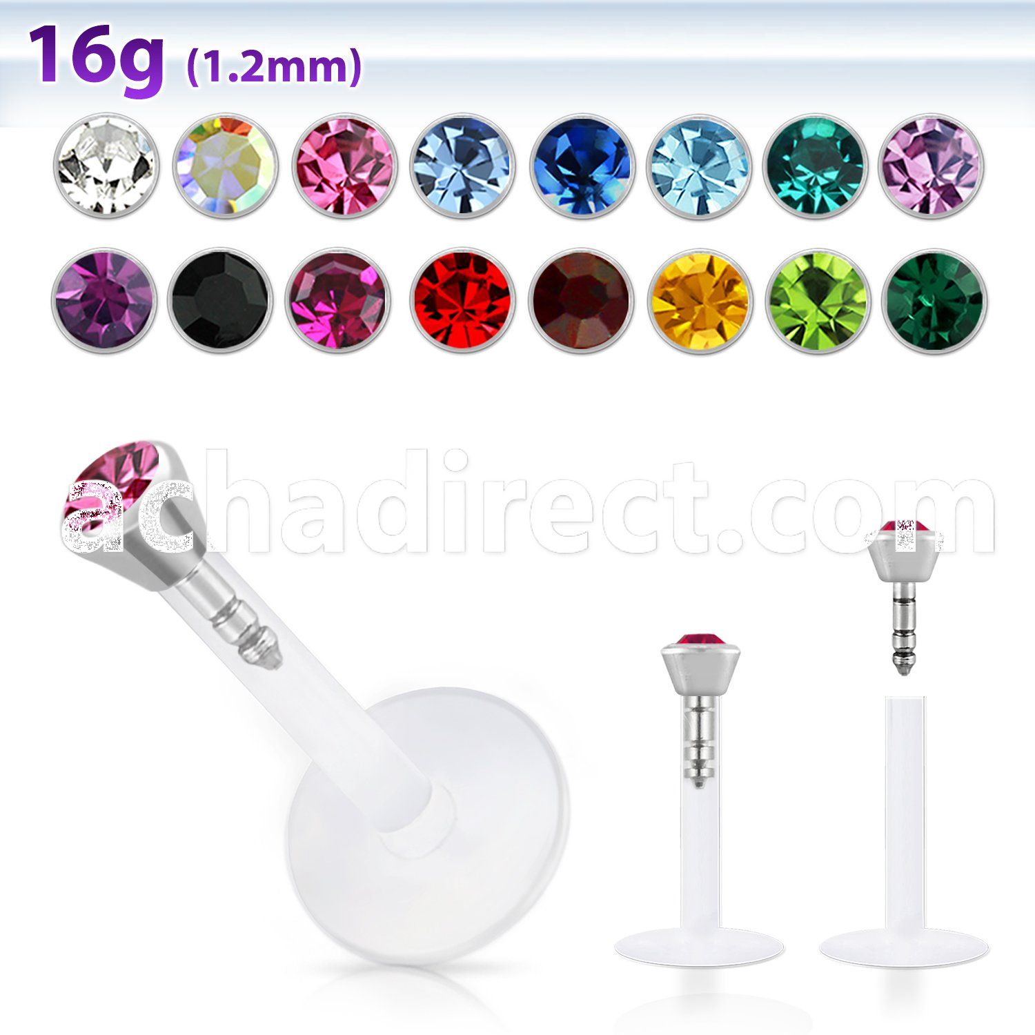 lbijy clear bio flexible labret with 2 5mm bezel crystal ball