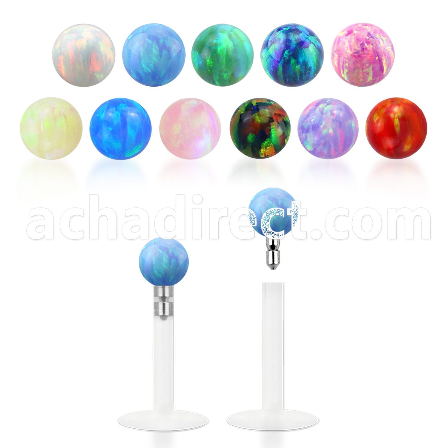 lbiop3 clear bio flexible labret w 3mm synthetic opal ball