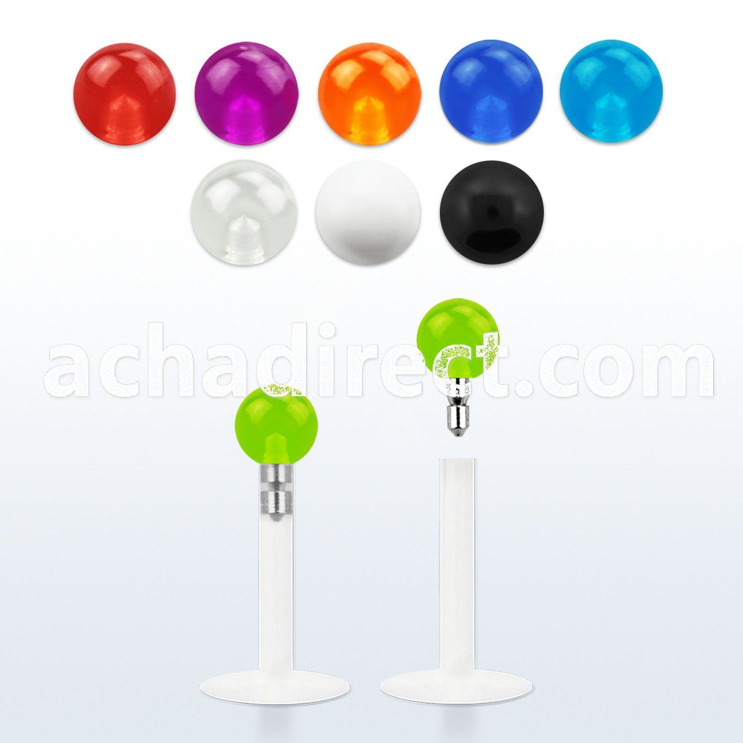 lbivb3 clear bio flexible labret with 3mm acrylic uv ball