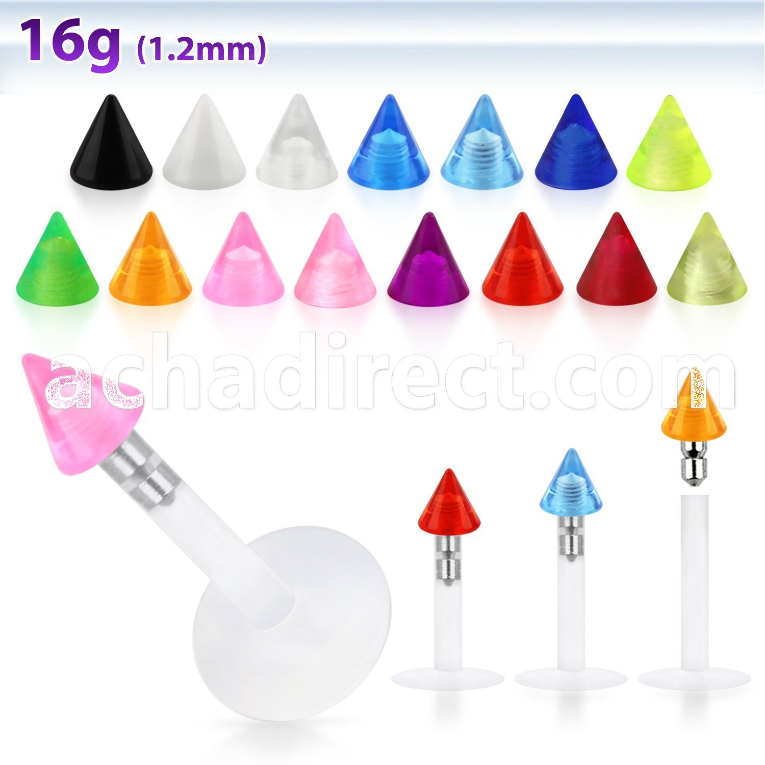 lbivcn3 clear bio flexible labret with 3mm acrylic uv cone