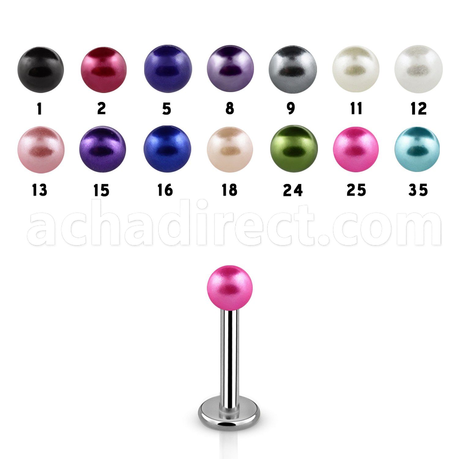 lbpr3 16g 316l steel labret with 3mm faux pearl ball