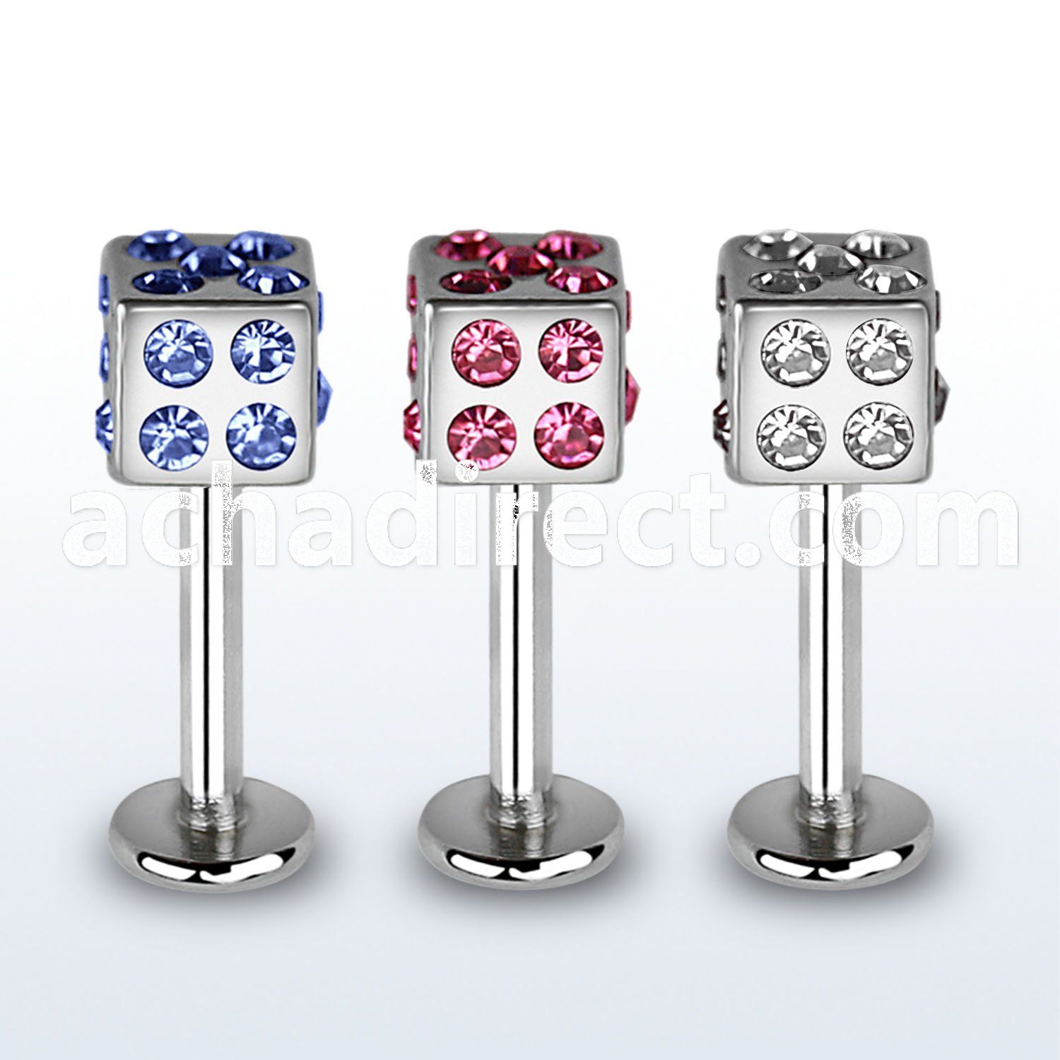 lbsdc4 316l steel labret with 4mm multi crystal dice