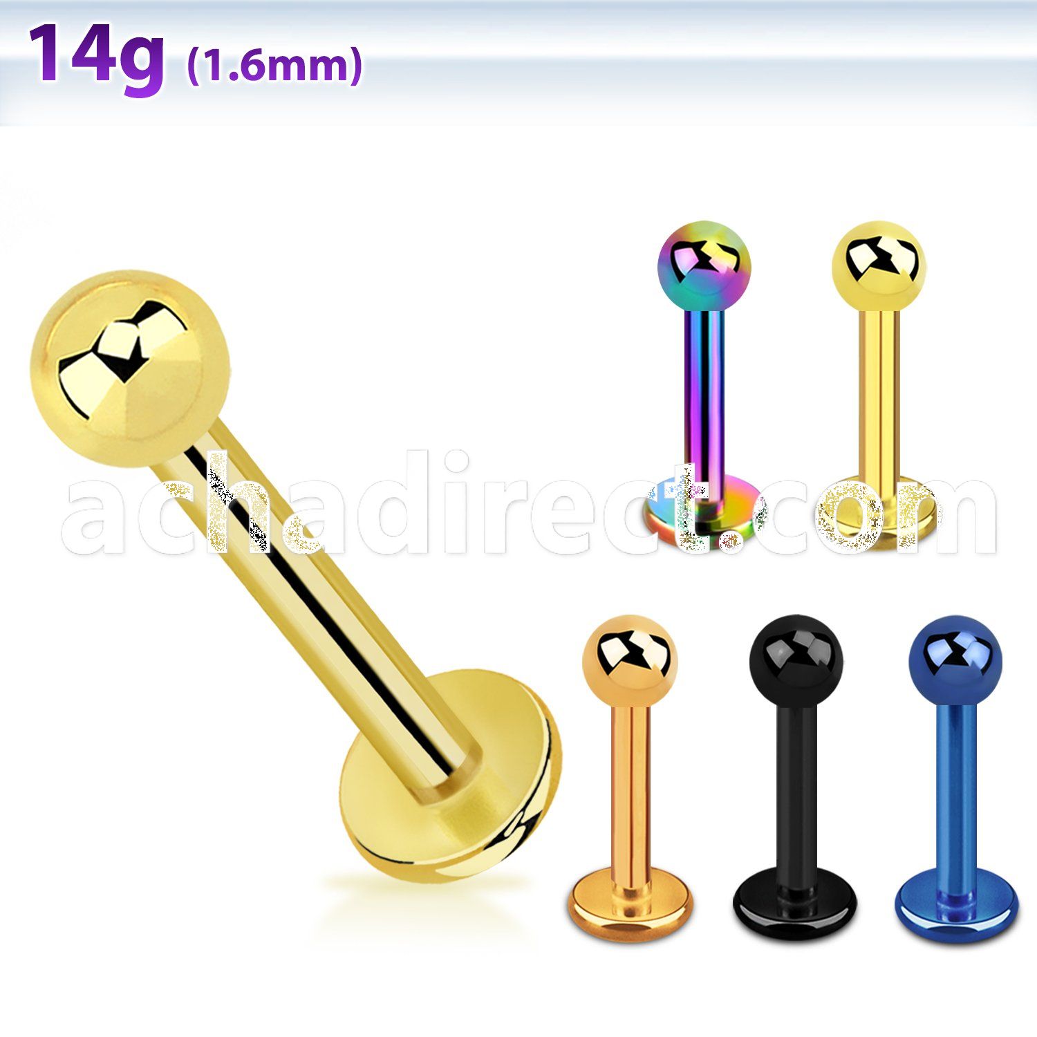 lbtb3g anodized surgical steel labret 16g 1 2mm w a 4mm ball