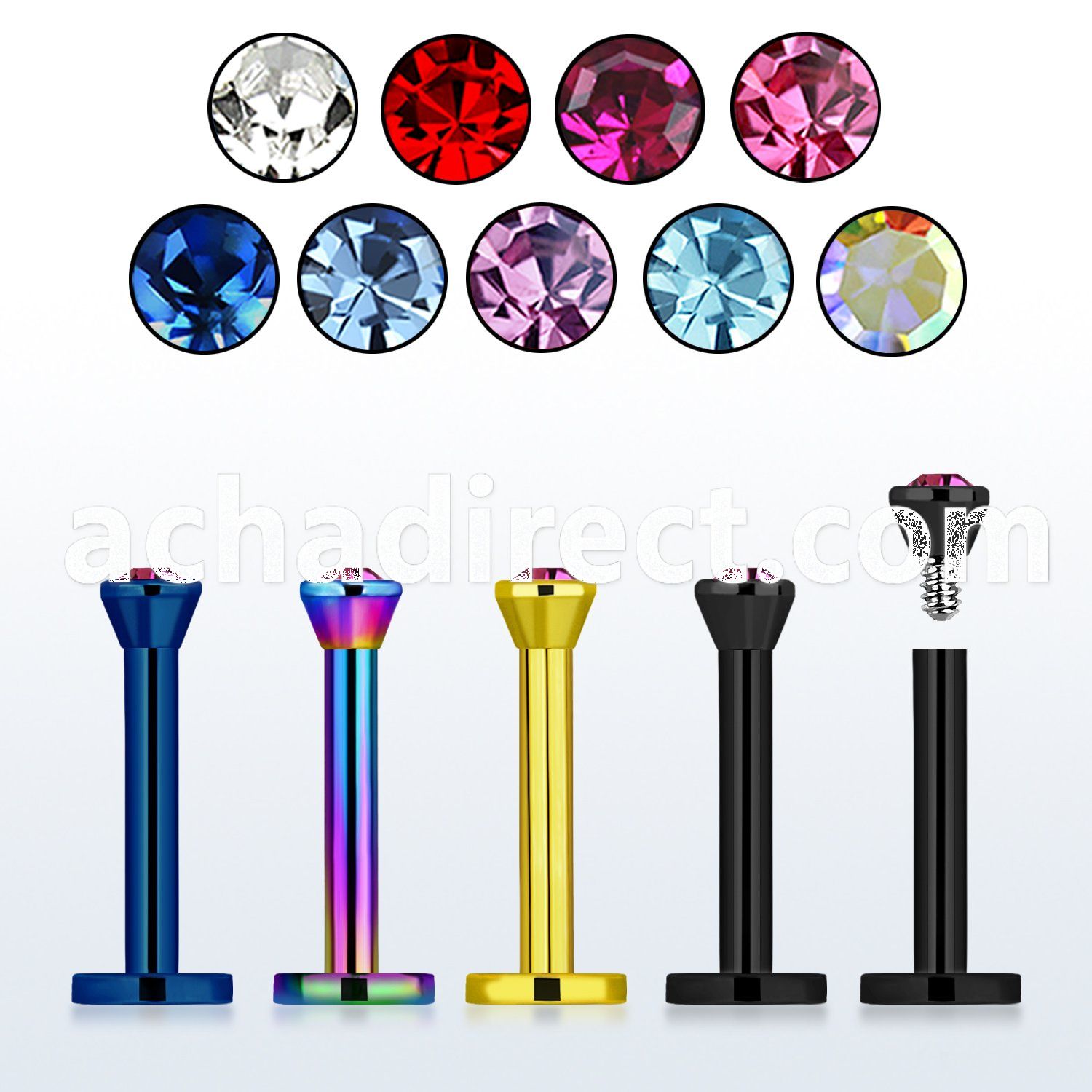 lbtc25 anodized 16g 316l steel labret with 2 5mm bezel crystal