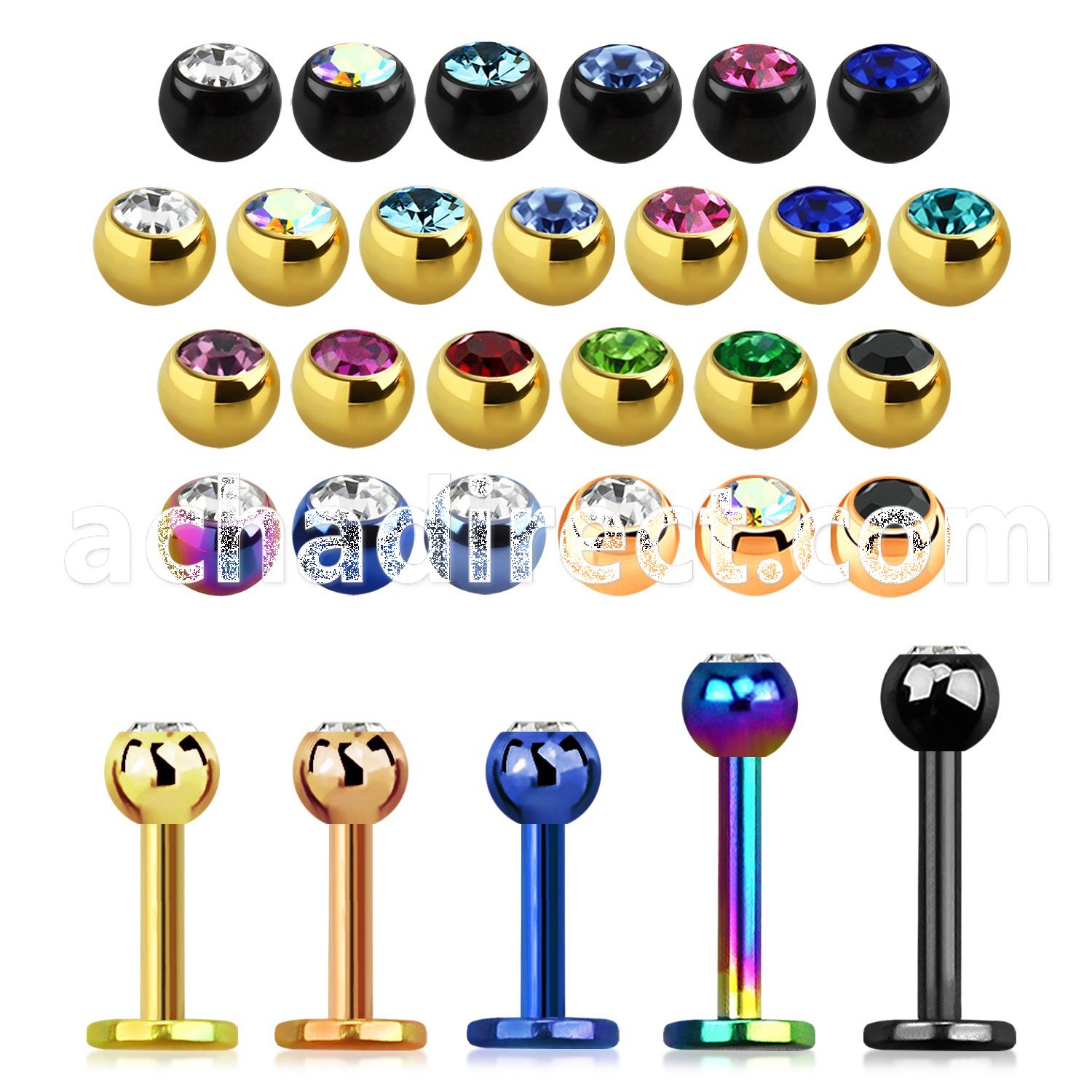 lbtc3 anodized 16g 316l steel labret with 3mm ball