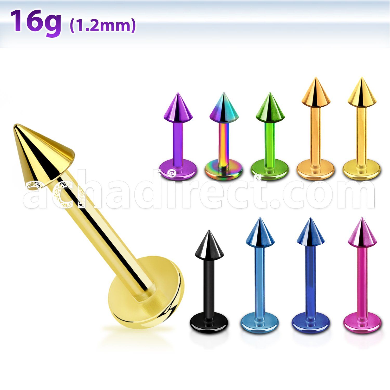 lbtcn3 premium pvd plated surgical steel labret with 3mm cone