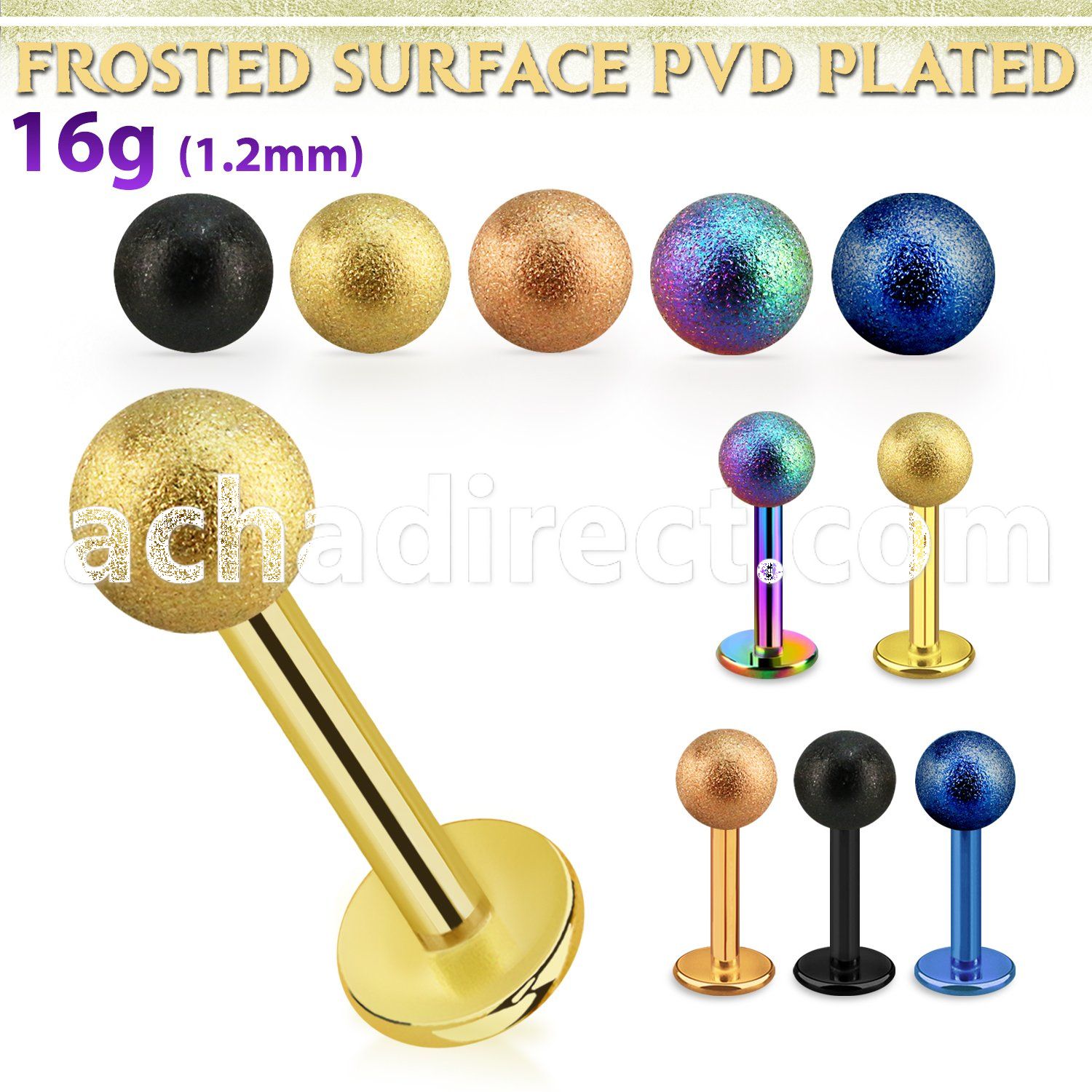 lbtfo4s anodized 316l steel labret with a 4mm frosted steel ball