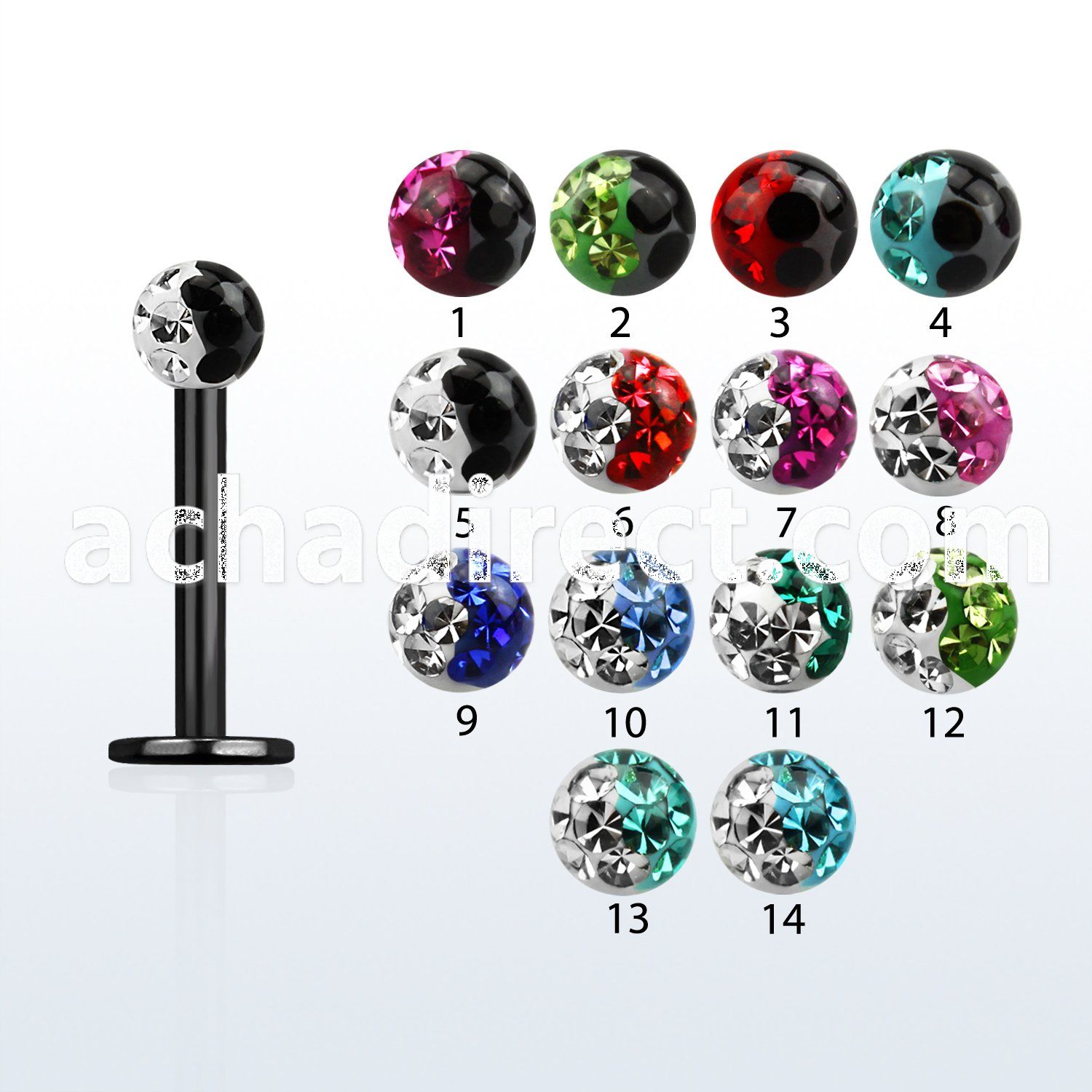 lbtfr3e anodized 16g 316l steel labret with 3mm 2 color ball