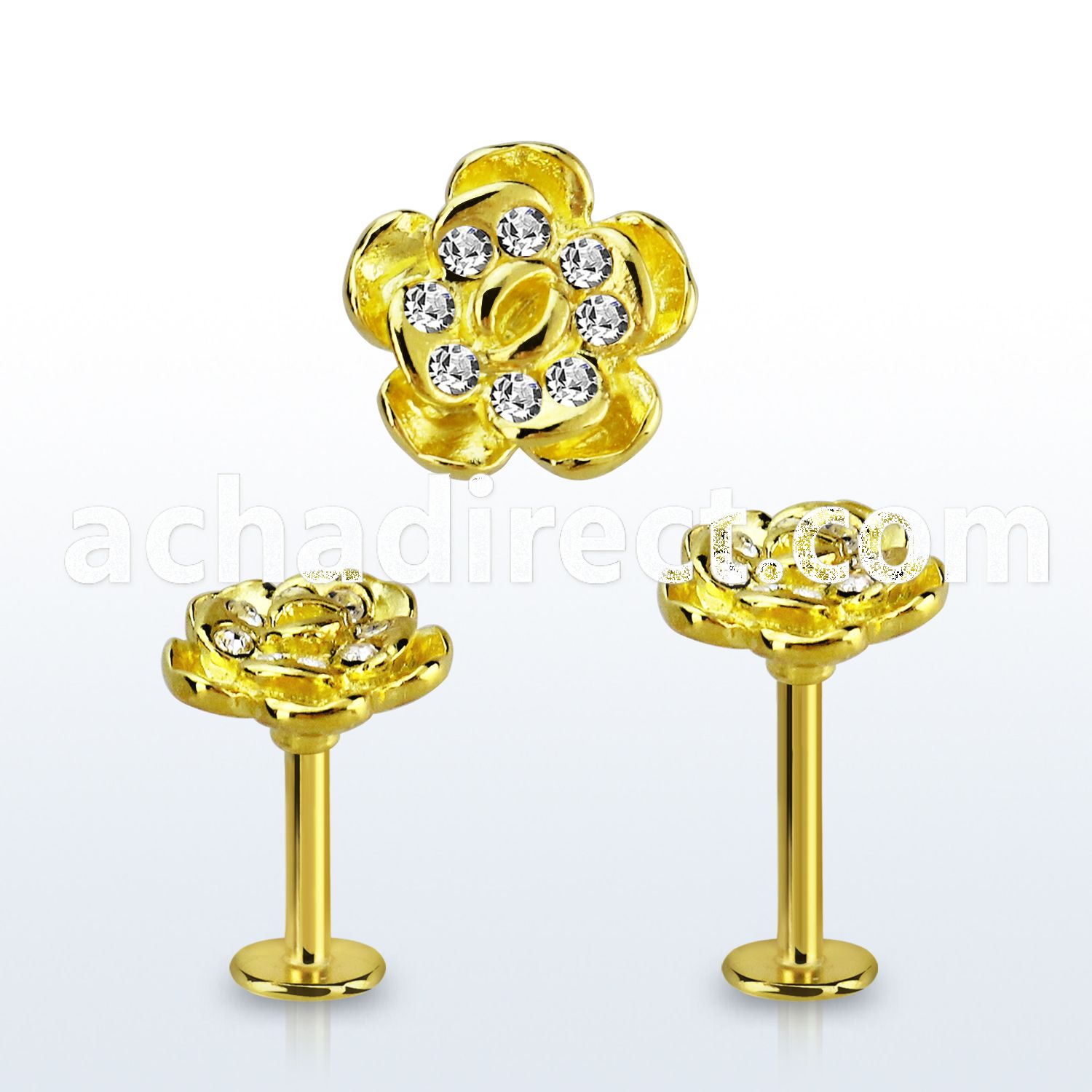 lbtfw2c gold 316l steel labret, 16g w crystal flower upper part