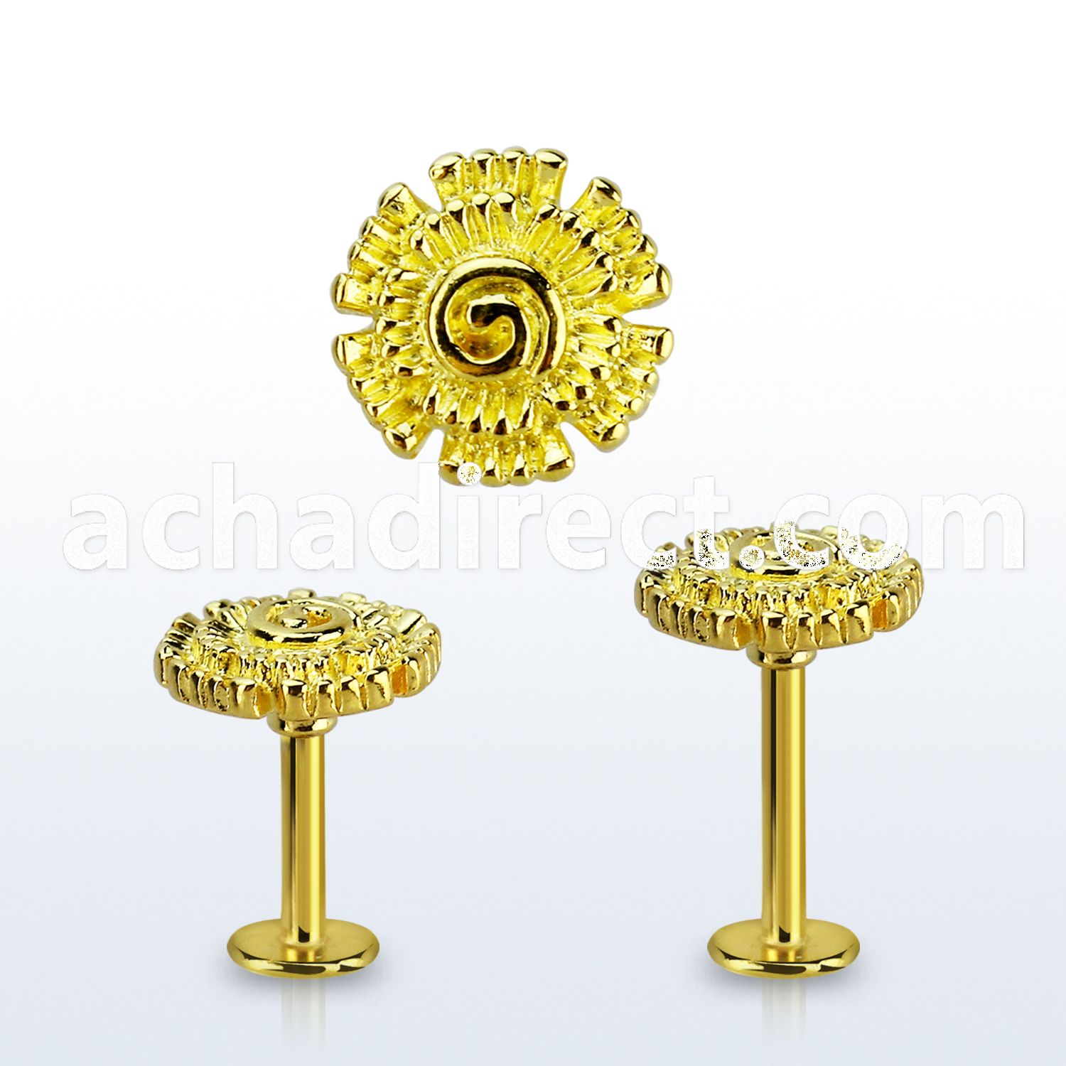 lbtfw3 gold 316l steel labret, 16g w plain flower upper part