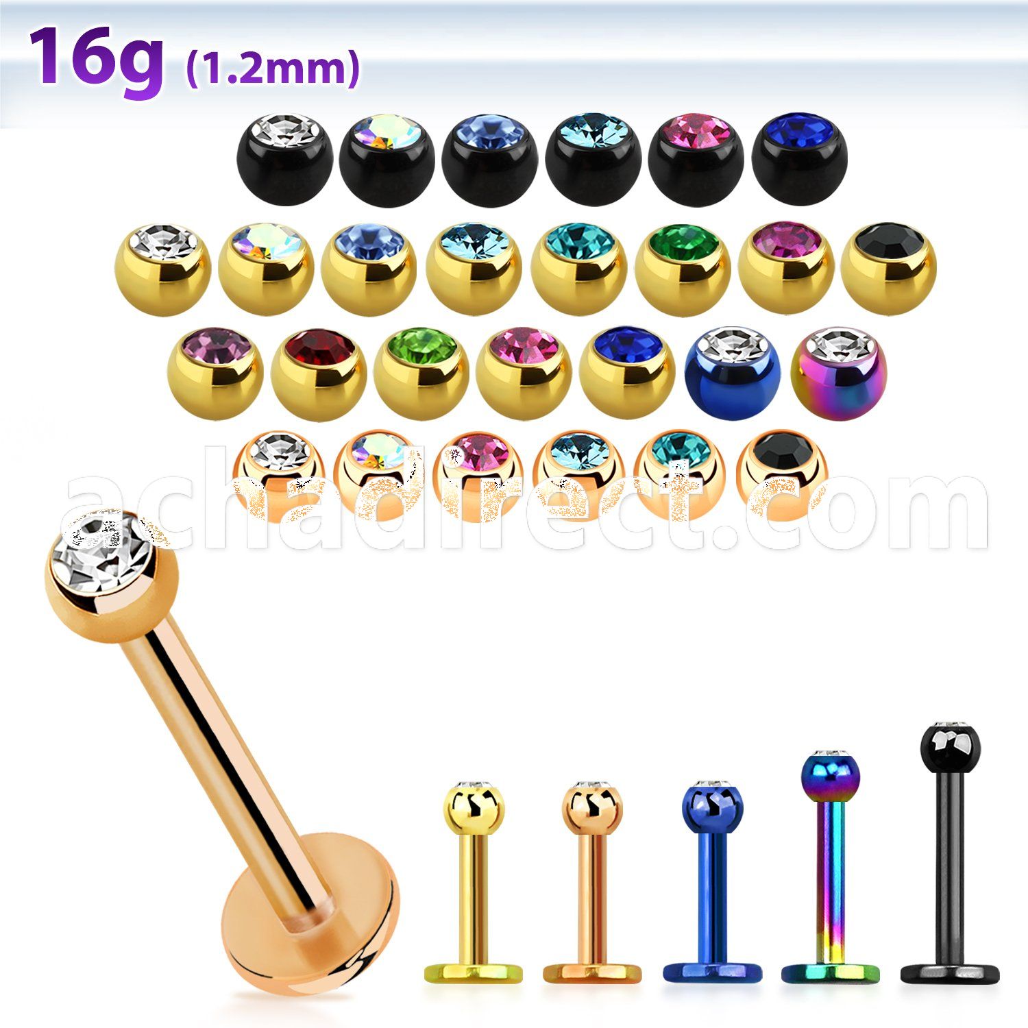 lbtjb25 anodized steel labret w a 2.5mm bezel set jewel ball