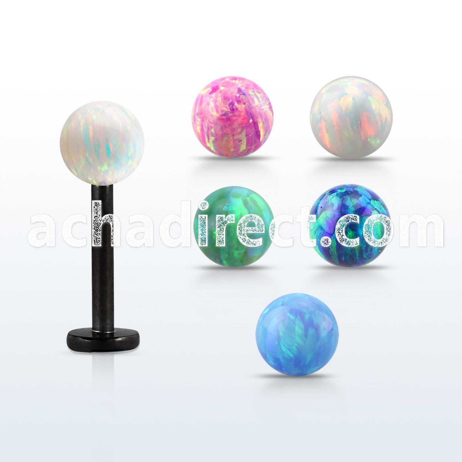 lbtop4s anodized 316l steel labret w a 4mm synthetic opal ball